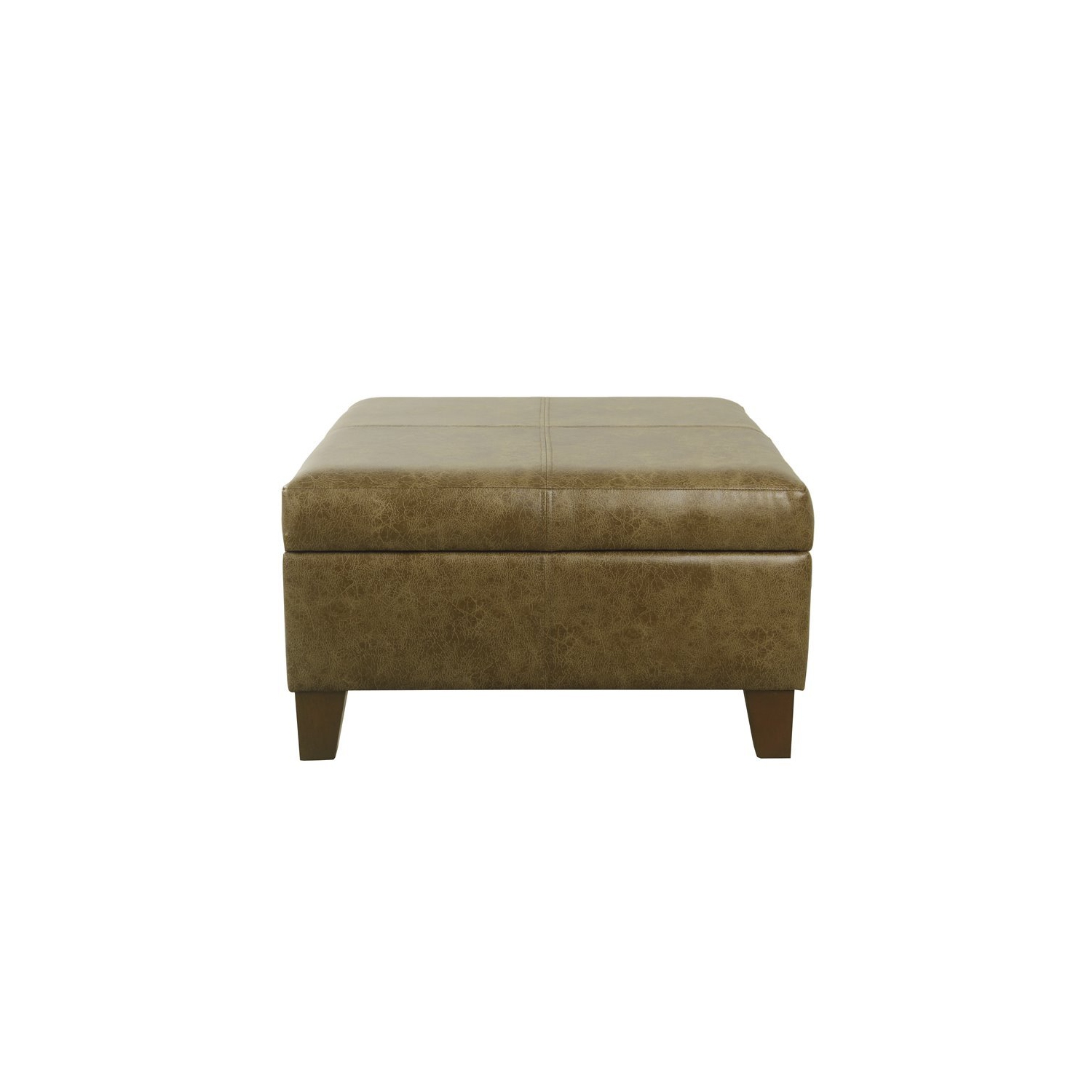 HomePop Luxury Transitional Faux Leather Storage Ottoman in Distressed Brown