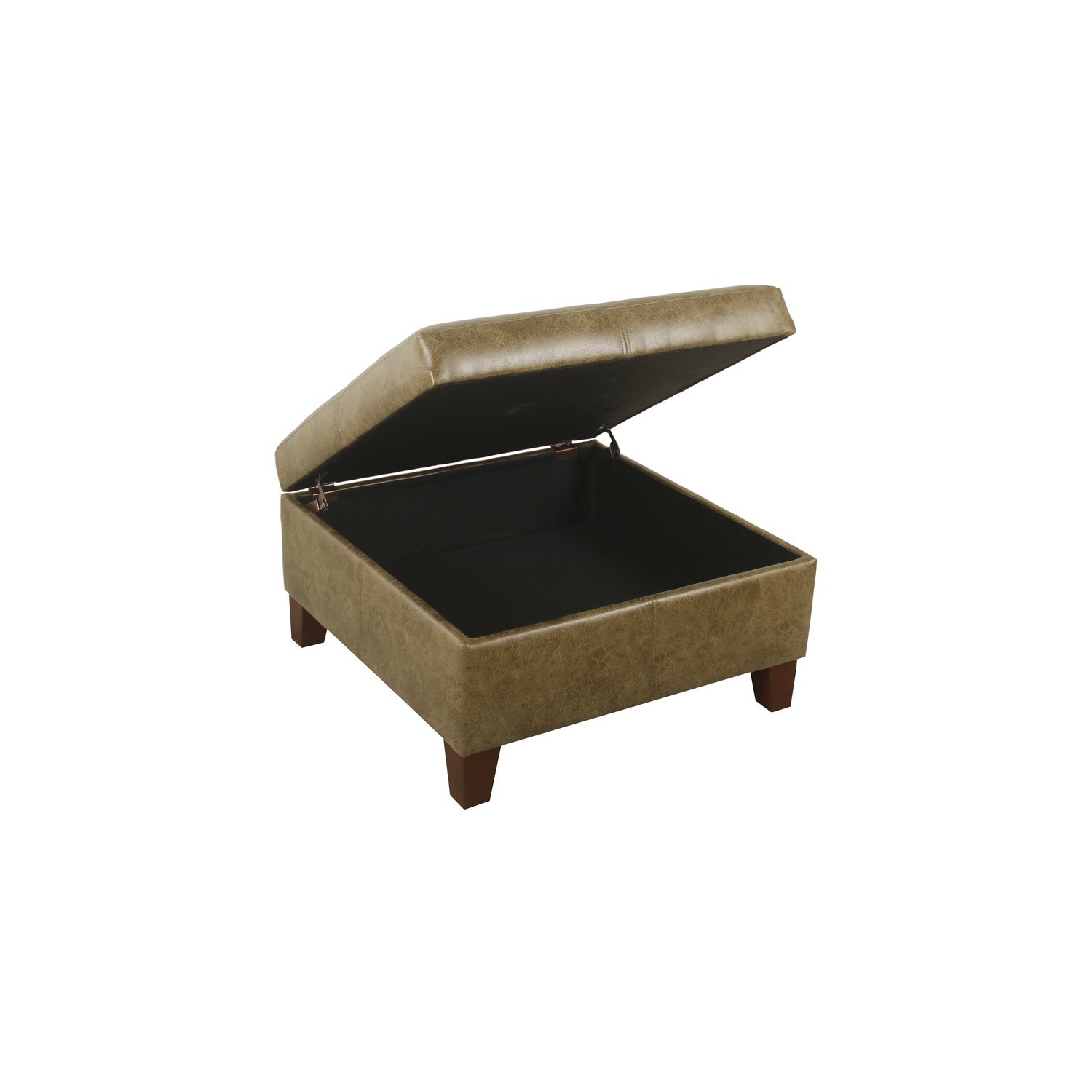 HomePop Luxury Transitional Faux Leather Storage Ottoman in Distressed Brown