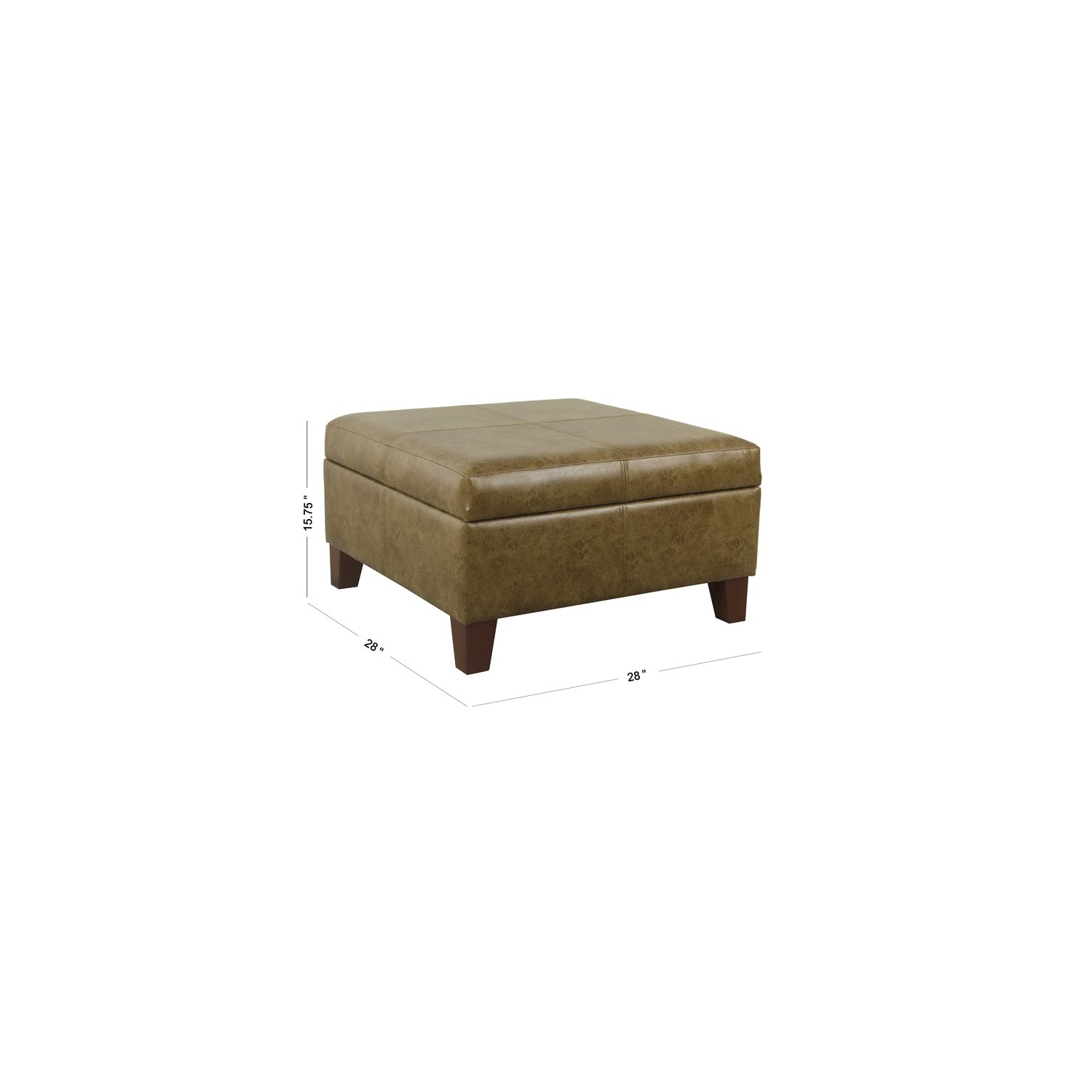 HomePop Luxury Transitional Faux Leather Storage Ottoman in Distressed Brown