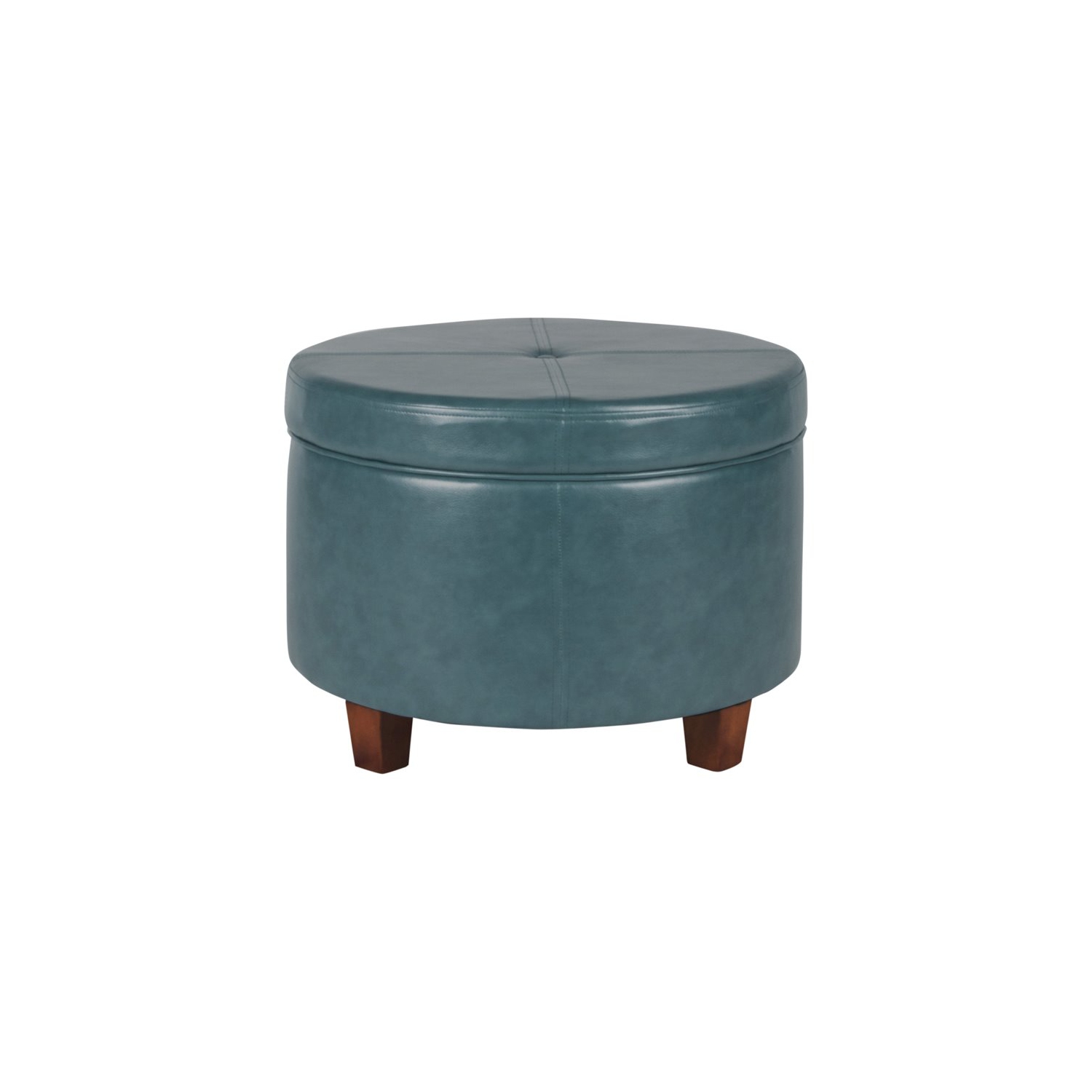 HomePop Transitional Faux Leather Large Storage Ottoman in Blue