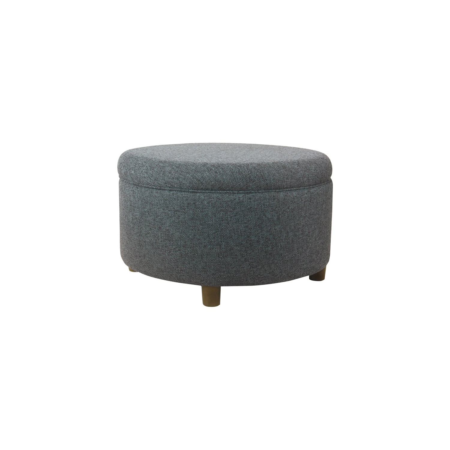HomePop Round Transitional Fabric Large Storage Ottoman in Textured Navy