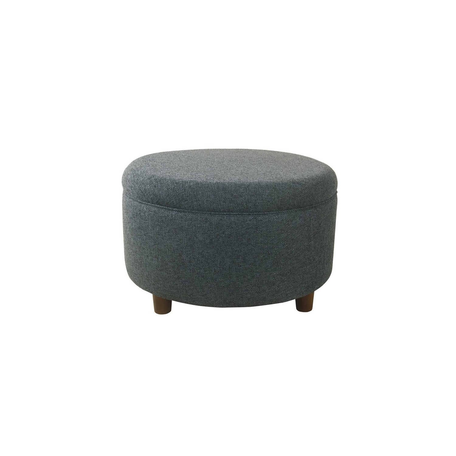 HomePop Round Transitional Fabric Large Storage Ottoman in Textured Navy