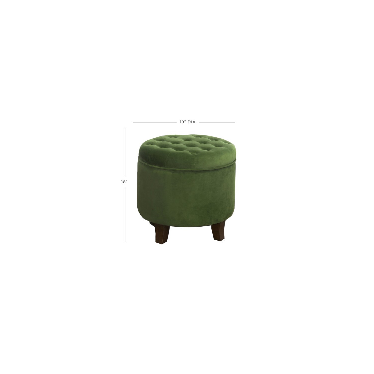 Homecoming – Pouf de rangement rond en velours et en bois de style transitionnel, vert