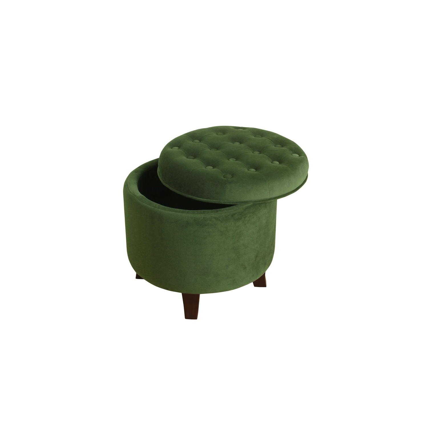 Homecoming – Pouf de rangement rond en velours et en bois de style transitionnel, vert