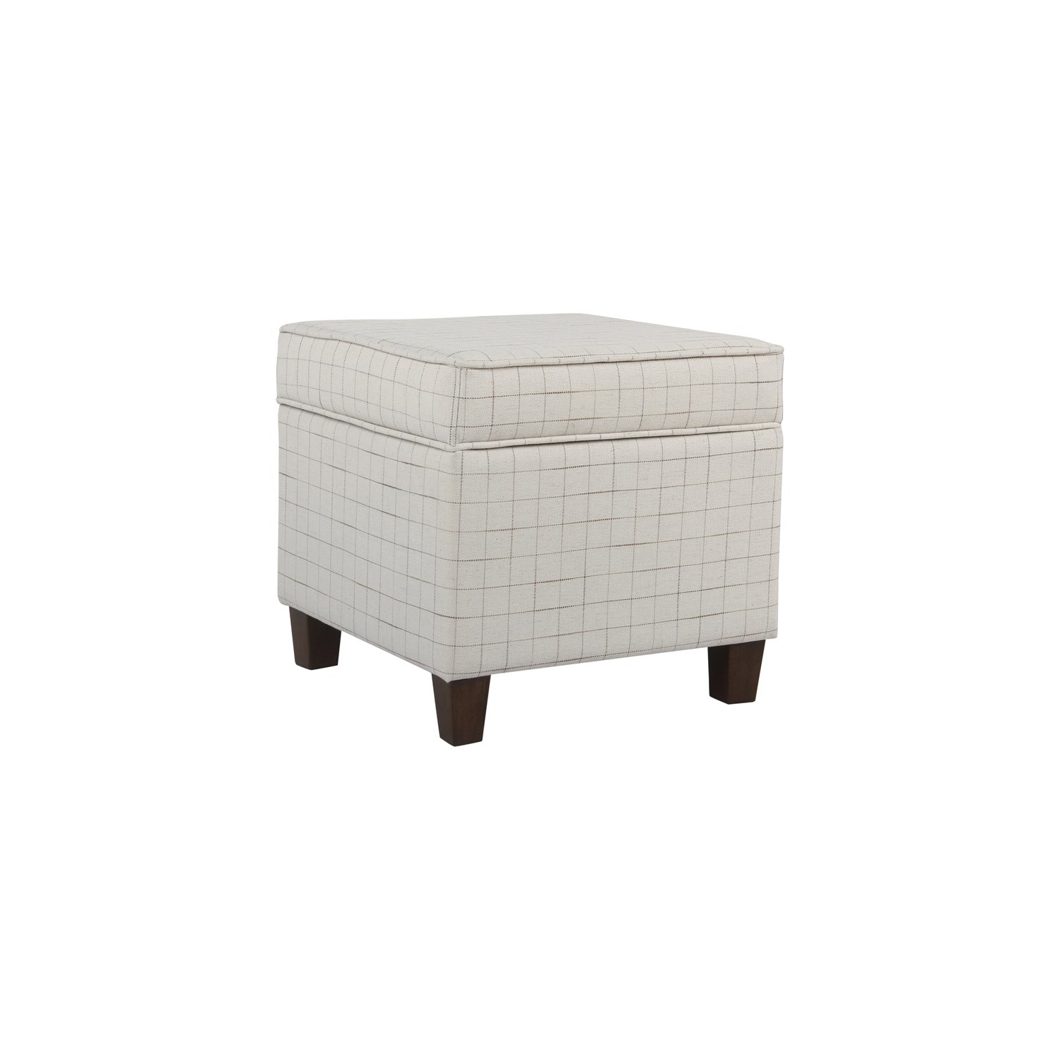 HomePop Square Transitional Fabric Windowpane Pattern Lift Off Ottoman in White