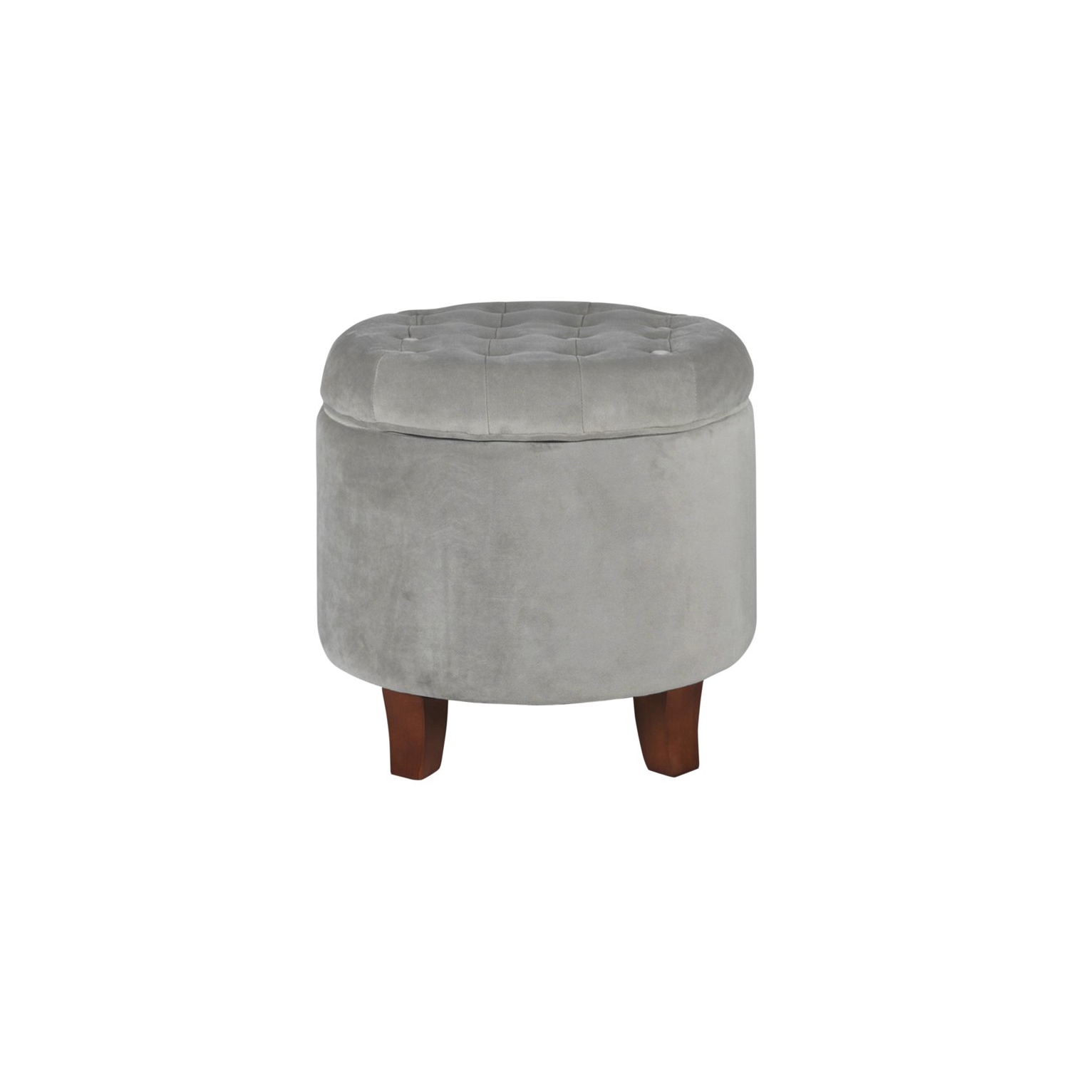 HomePop Round Transitional Wood and Velvet Ottoman with Storage in Gray