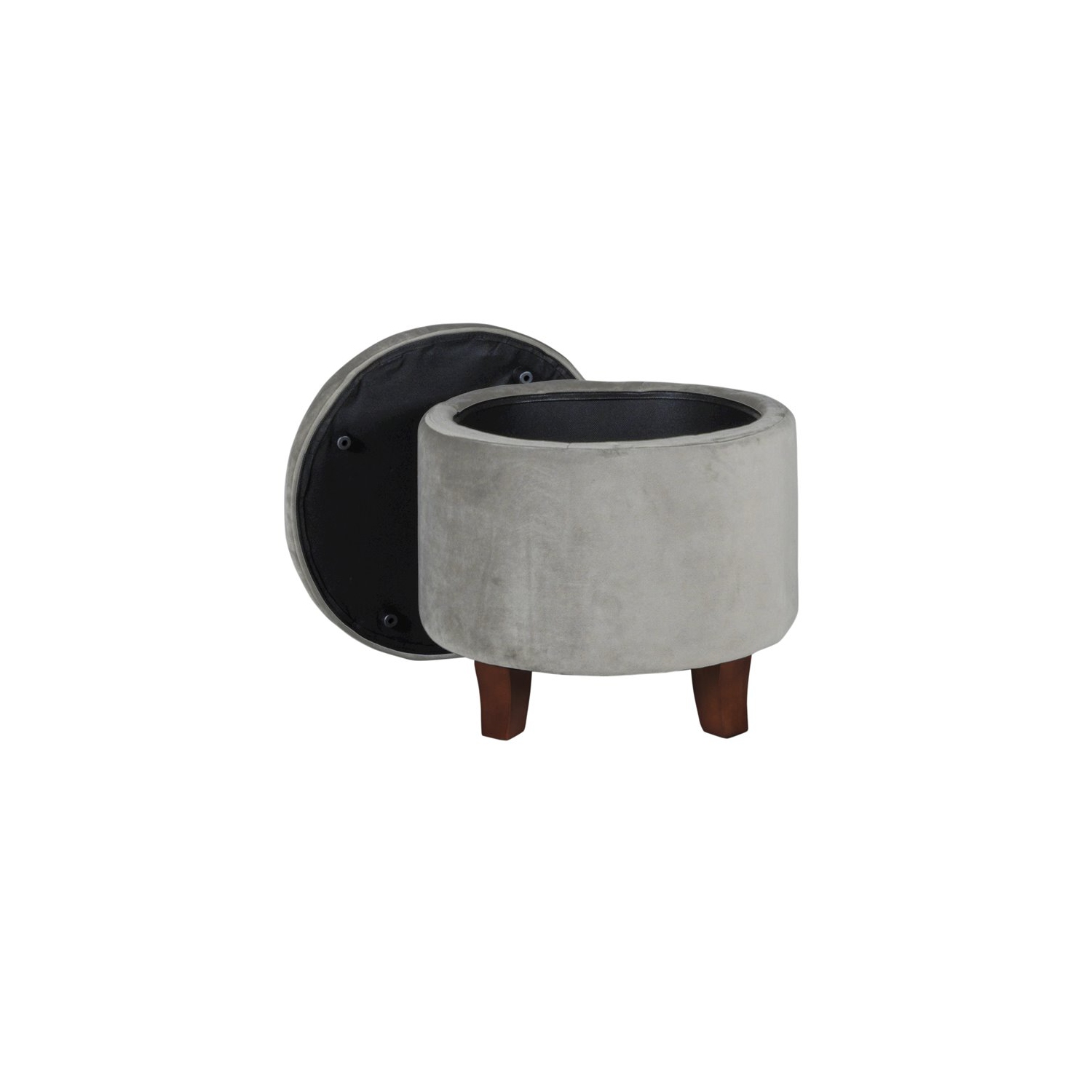 HomePop Round Transitional Wood and Velvet Ottoman with Storage in Gray