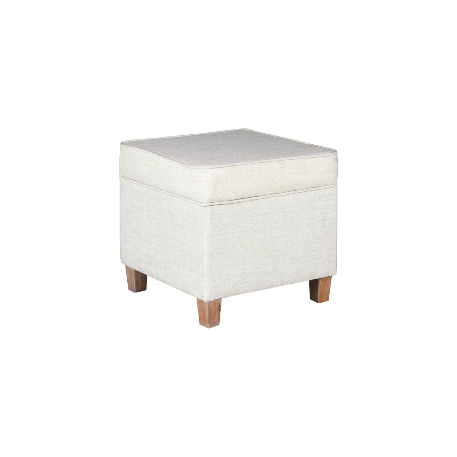 HomePop Cole Square Transitional Wood and Fabric Storage Ottoman in Cream