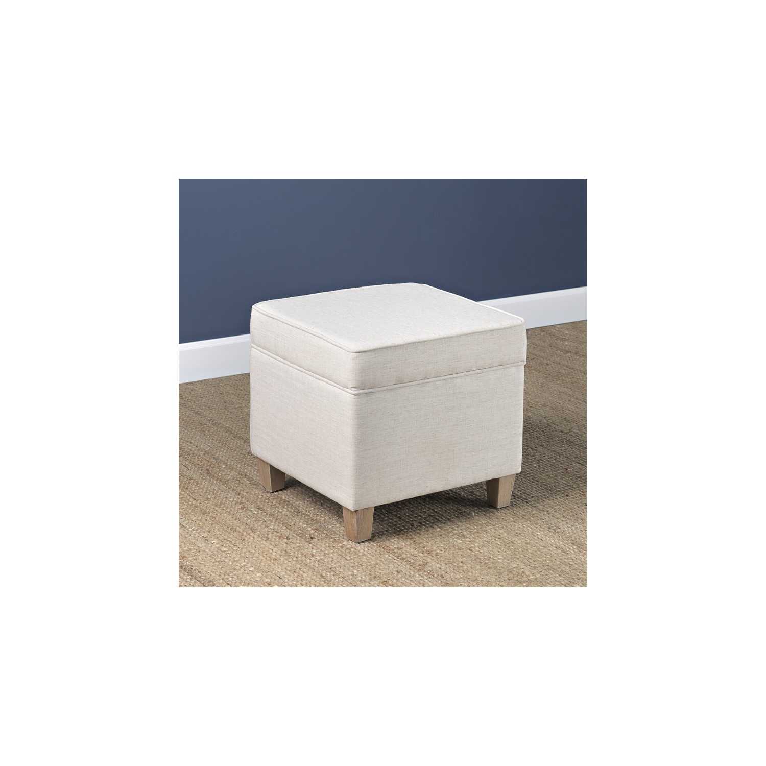 HomePop Cole Square Transitional Wood and Fabric Storage Ottoman in Cream