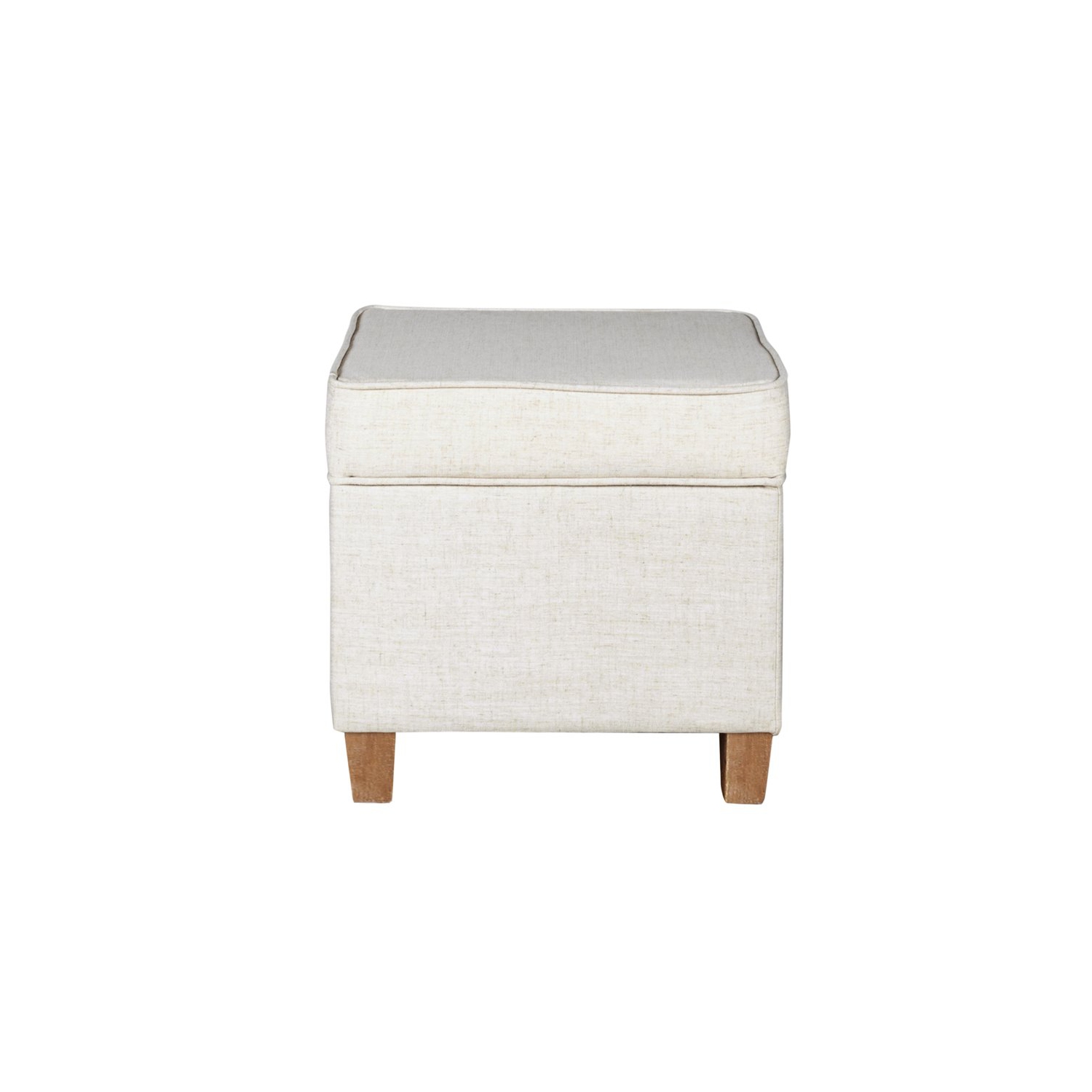 HomePop Cole Square Transitional Wood and Fabric Storage Ottoman in Cream