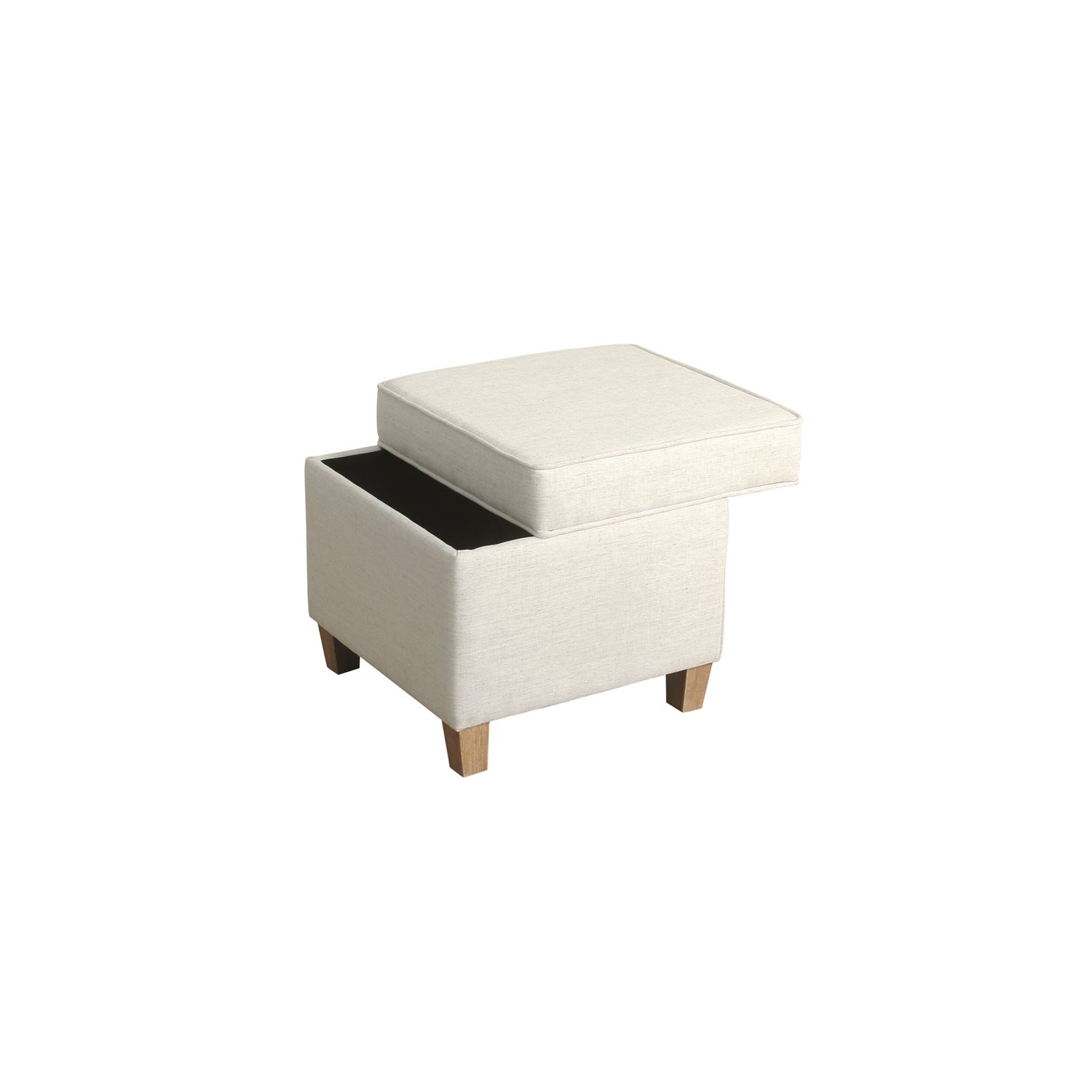 HomePop Cole Square Transitional Wood and Fabric Storage Ottoman in Cream