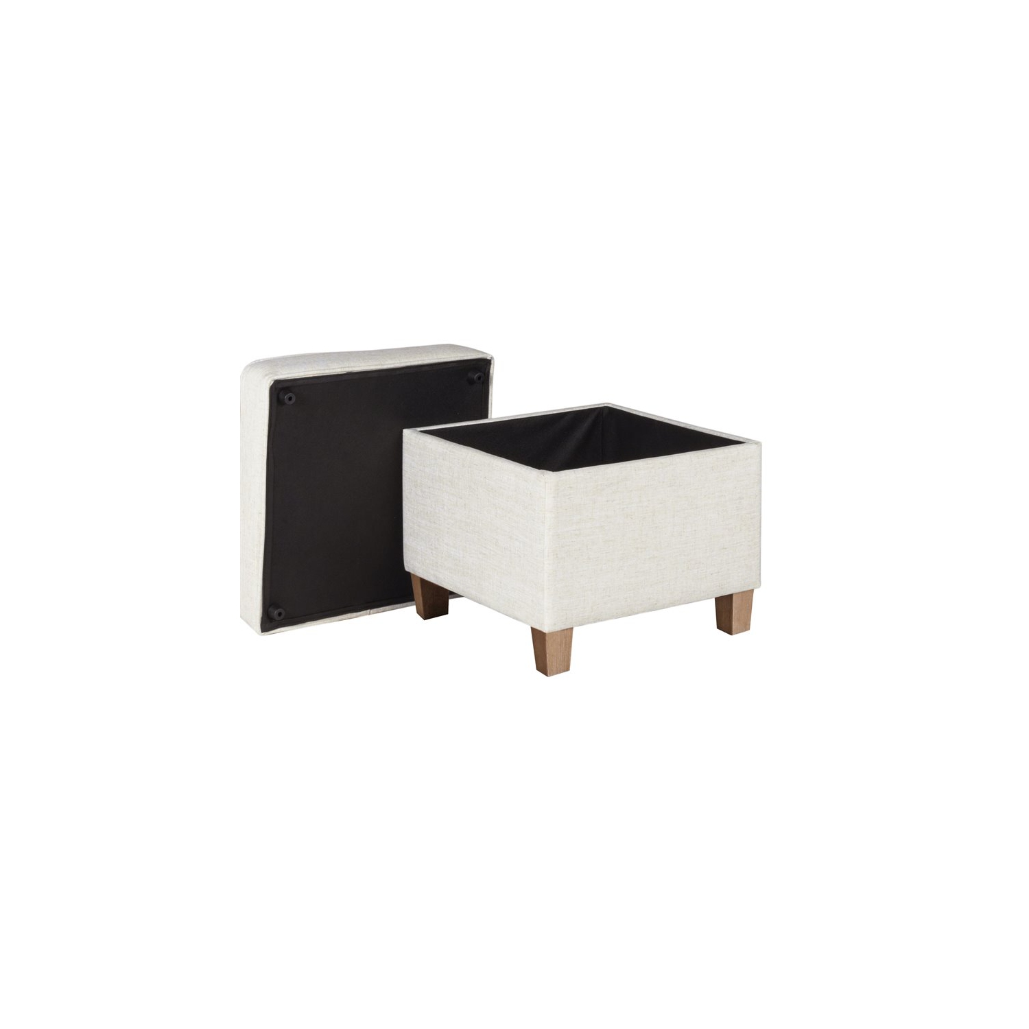 HomePop Cole Square Transitional Wood and Fabric Storage Ottoman in Cream