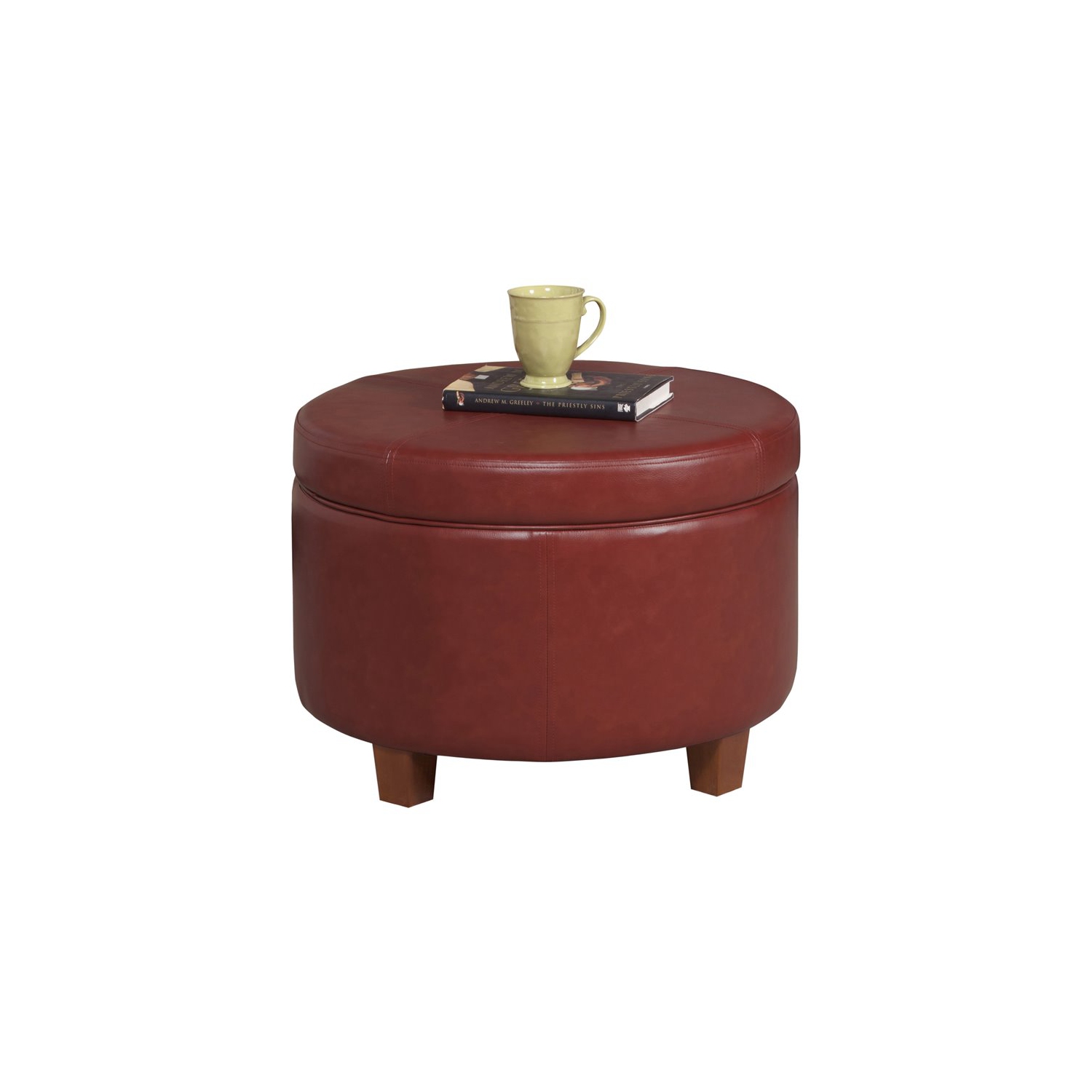 HomePop Transitional Faux Leather Large Storage Ottoman in Red