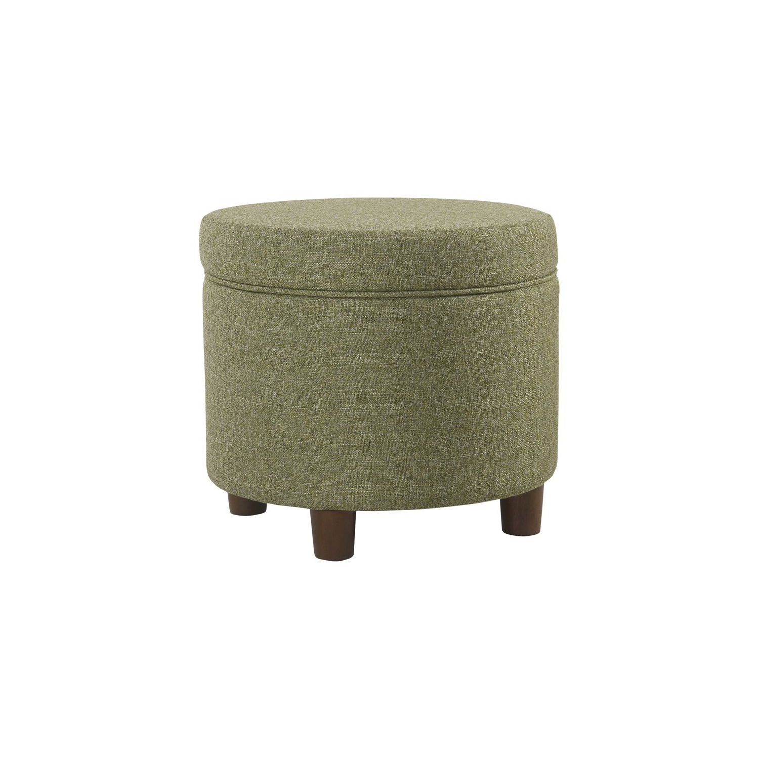 HomePop Round Transitional Wood and Fabric Storage Ottoman in Green Tweed