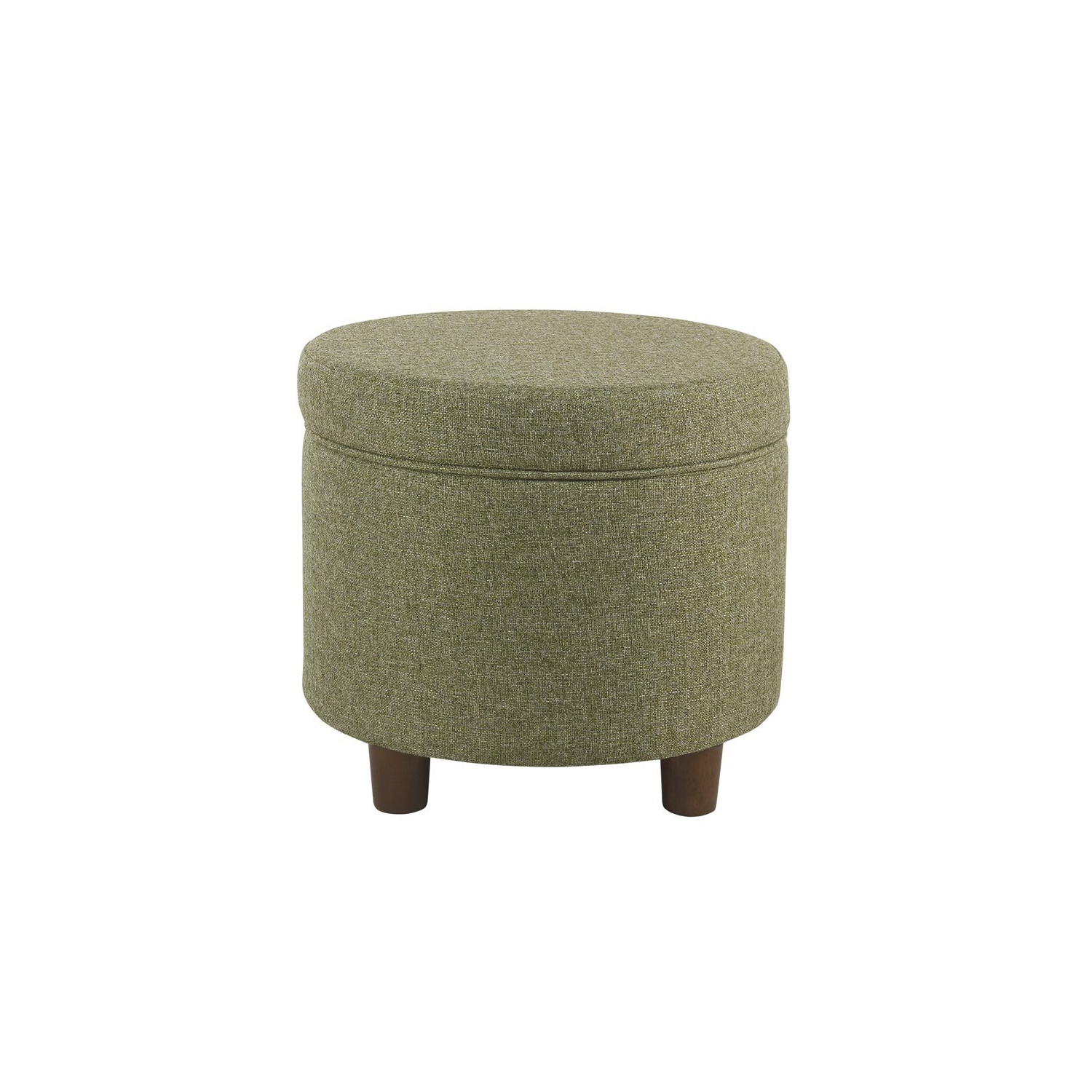 HomePop Round Transitional Wood and Fabric Storage Ottoman in Green Tweed