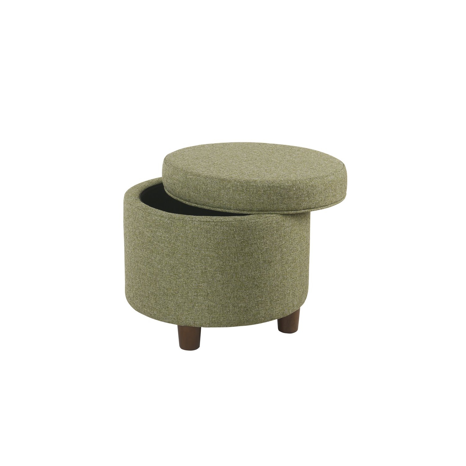 HomePop Round Transitional Wood and Fabric Storage Ottoman in Green Tweed