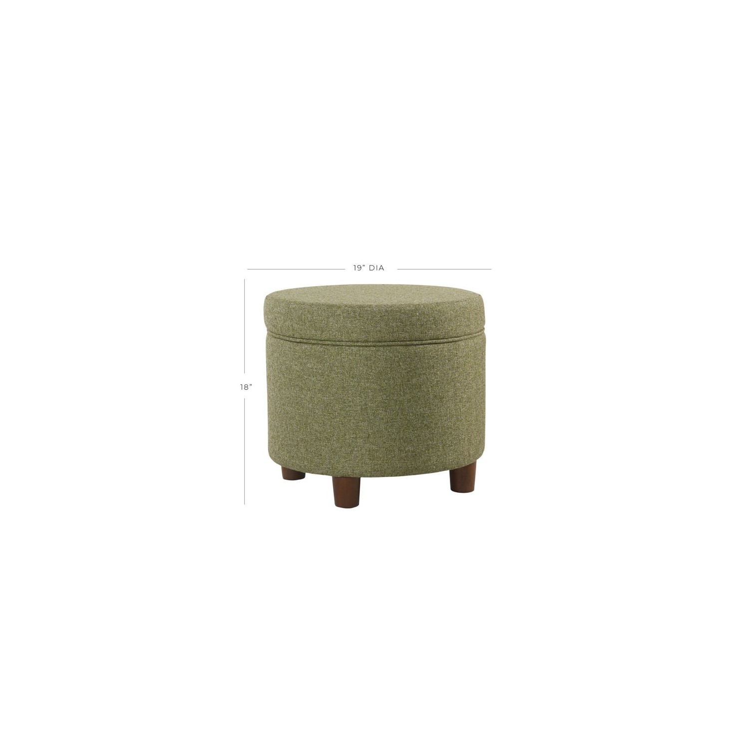 HomePop Round Transitional Wood and Fabric Storage Ottoman in Green Tweed