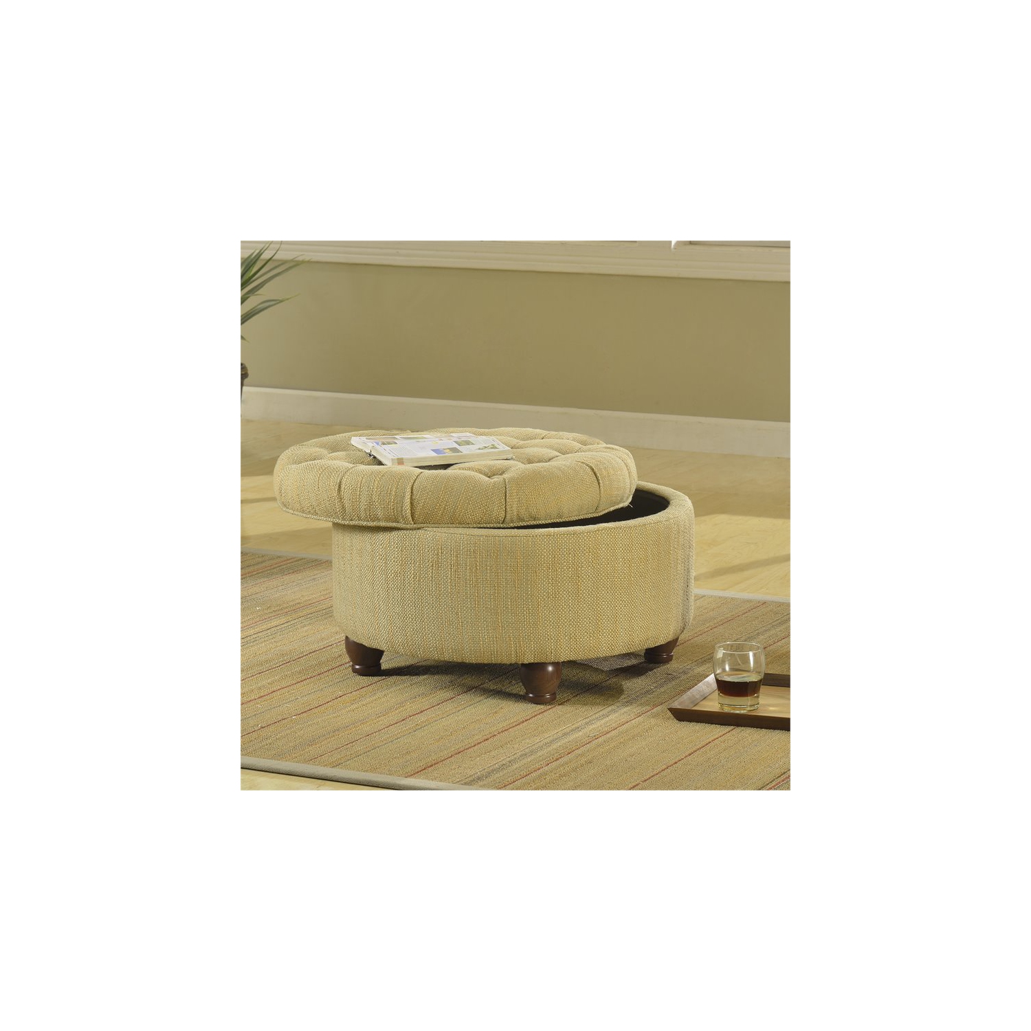 HomePop Traditional Fabric Tweed Tufted Storage Ottoman in Cream