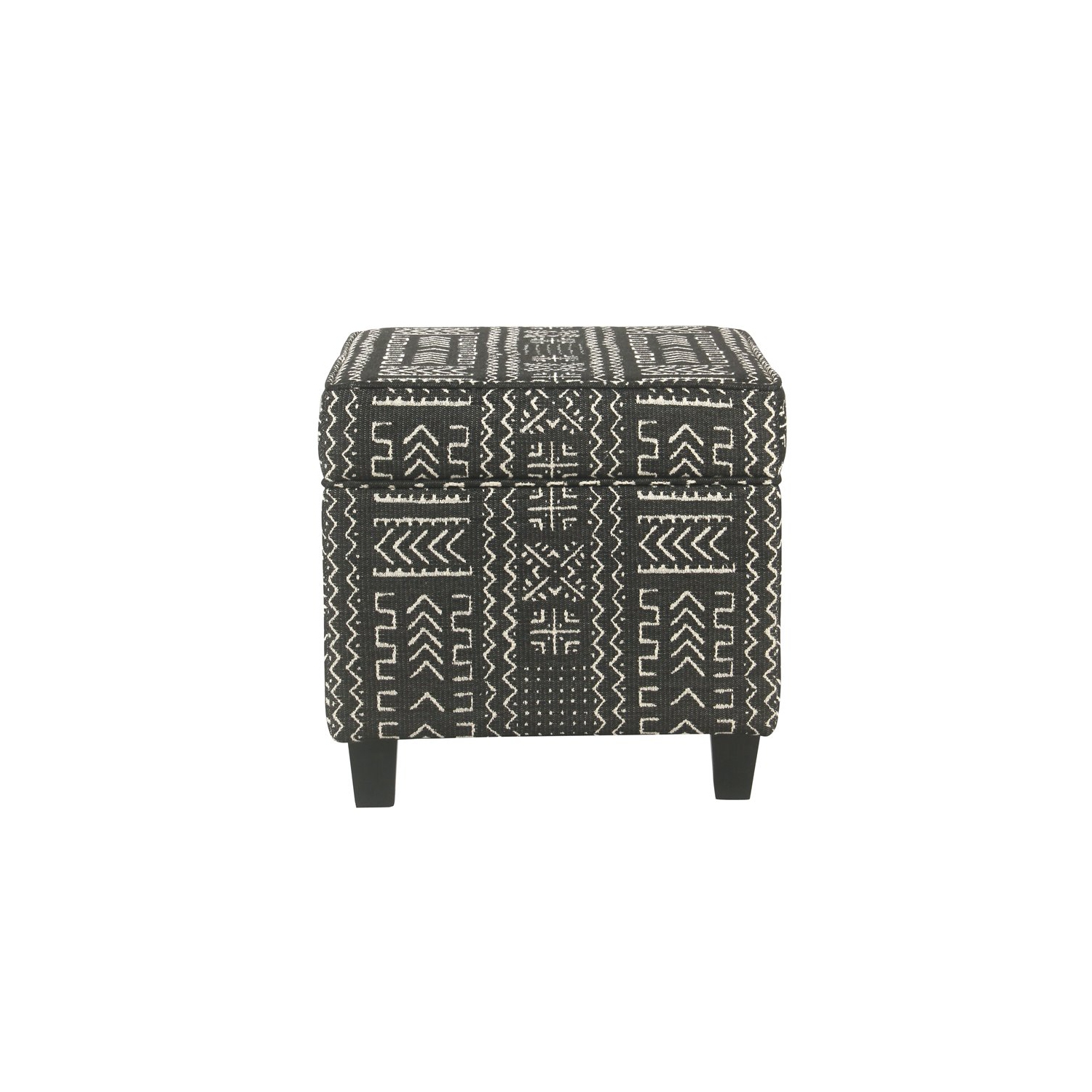 HomePop Square Transitional Wood and Fabric Ottoman with Lift Off Top in Onyx