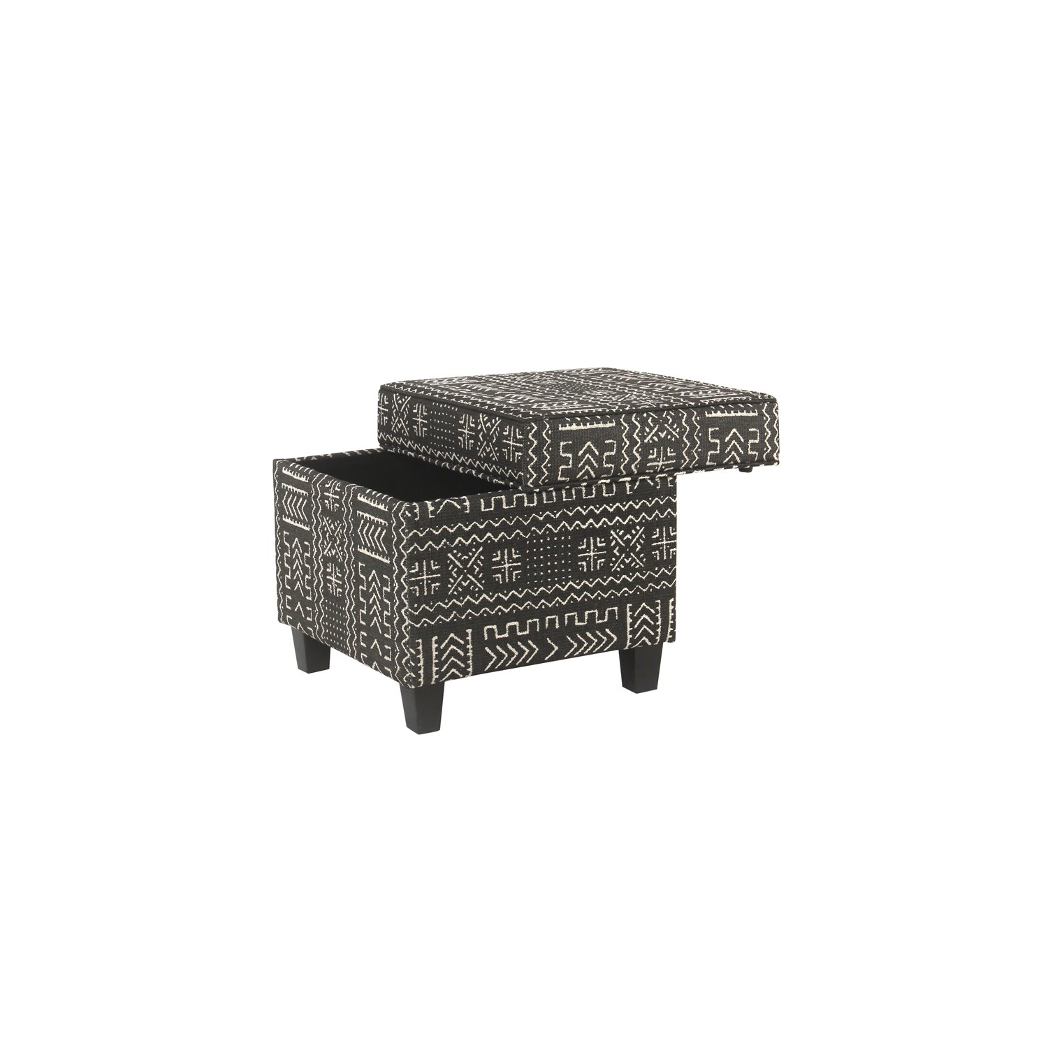 HomePop Square Transitional Wood and Fabric Ottoman with Lift Off Top in Onyx