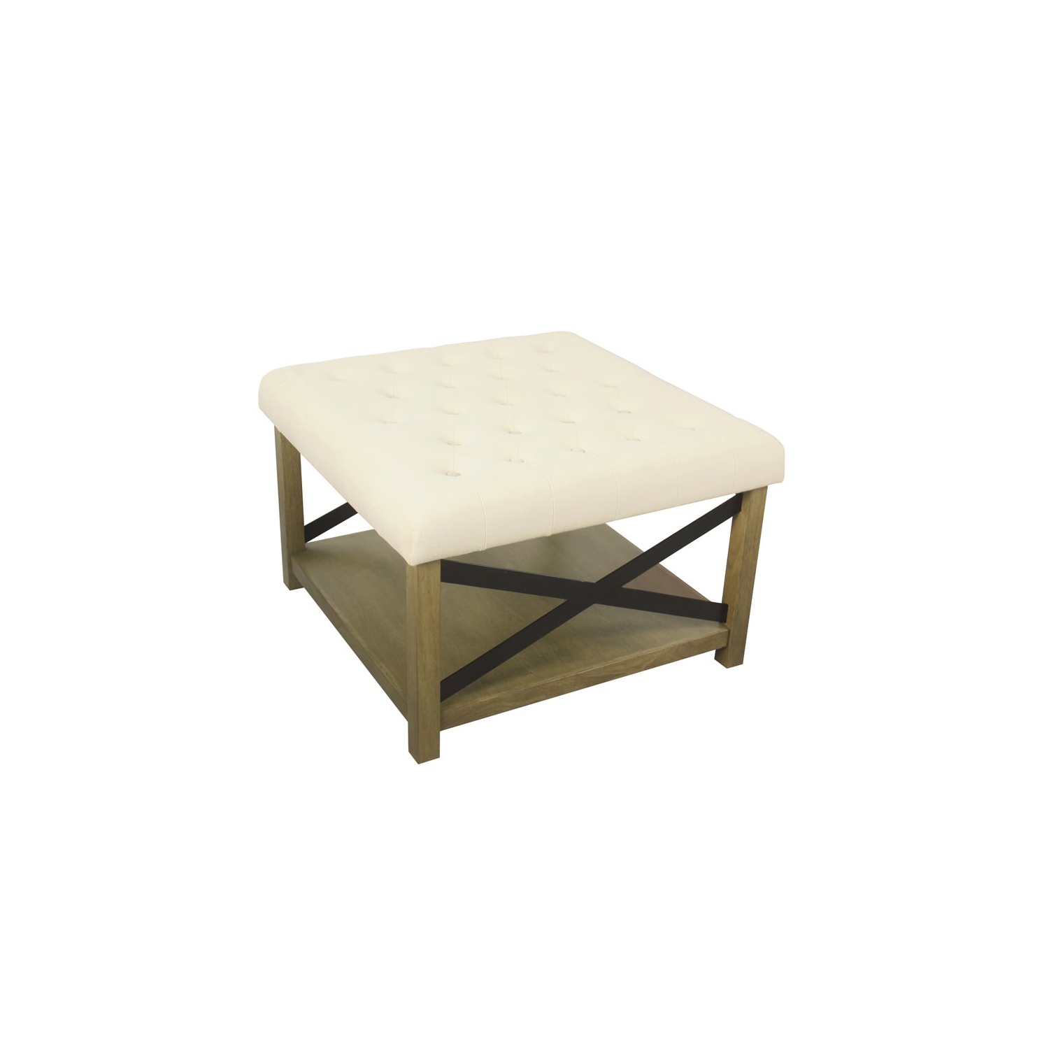 HomePop Traditional Wood and Fabric Tufted Ottoman with Storage in Cream