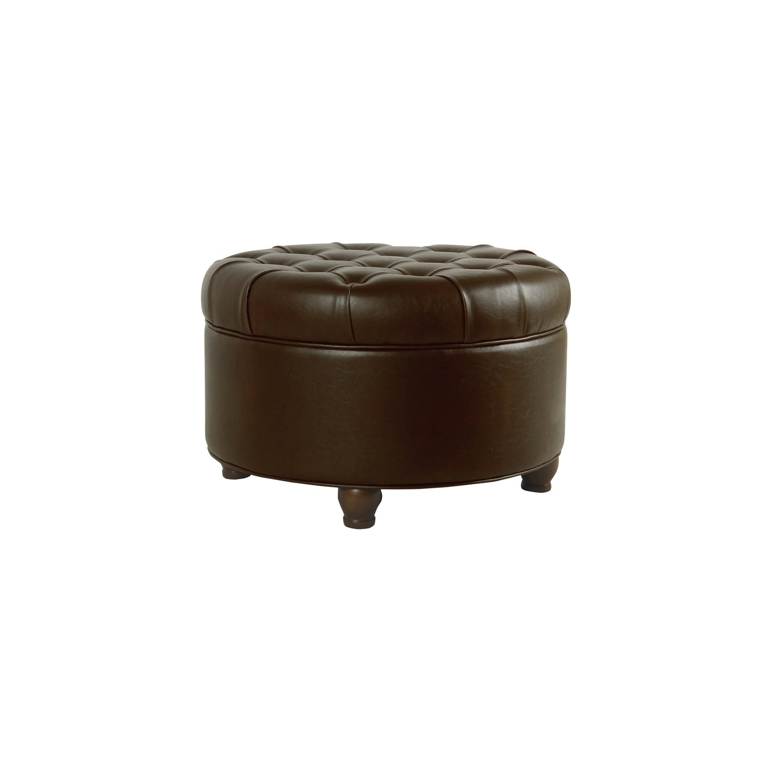 HomePop – Grand pouf de rangement rond en bois traditionnel et en similicuir, brun