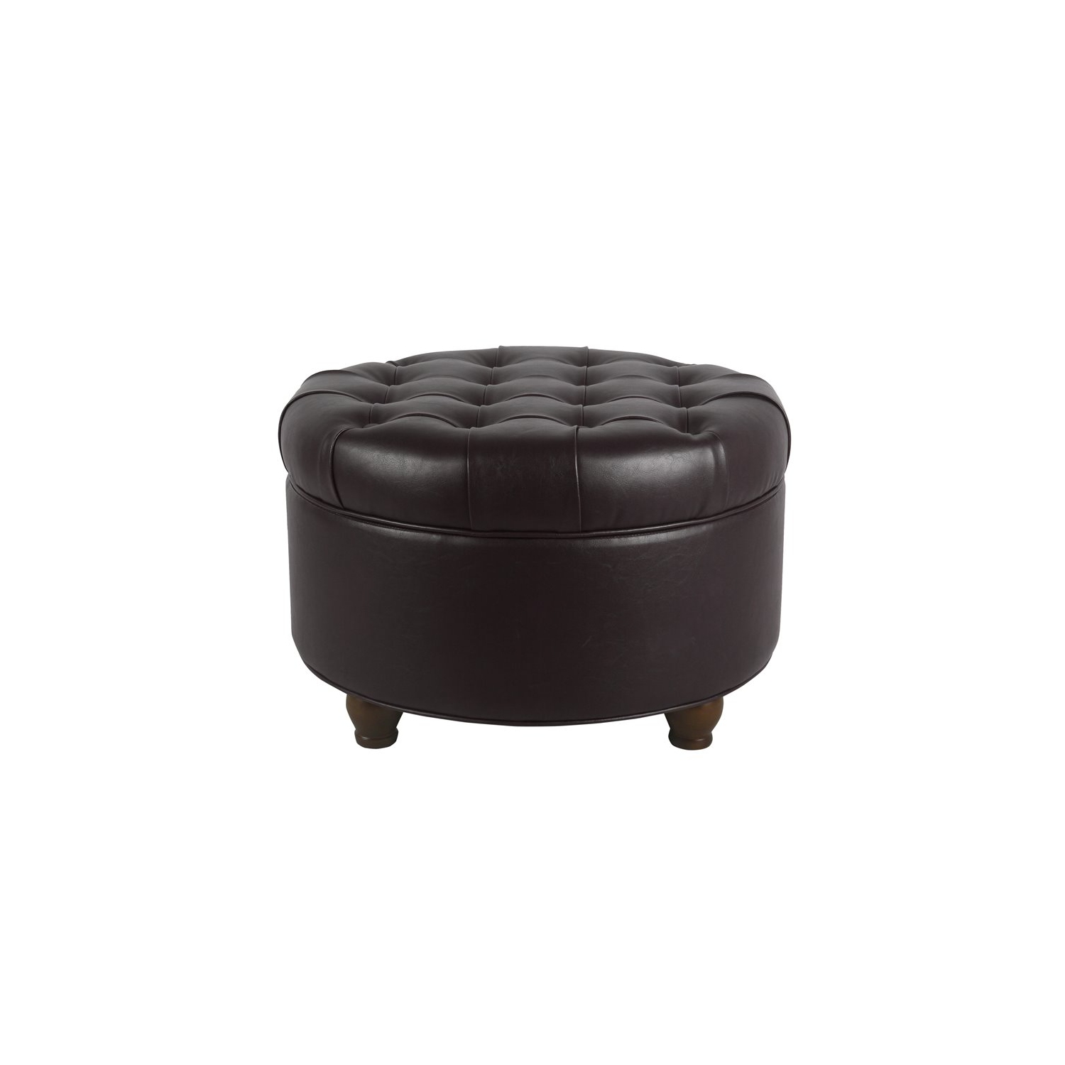 HomePop – Grand pouf de rangement rond en bois traditionnel et en similicuir, brun