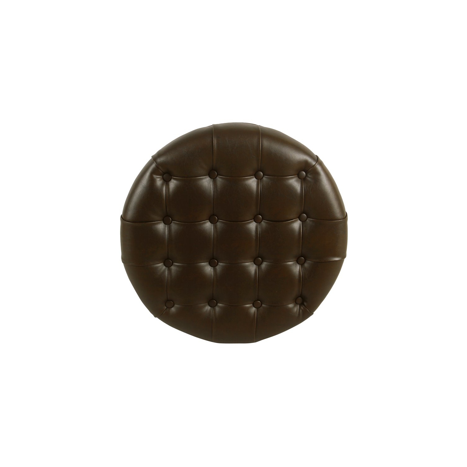 HomePop – Grand pouf de rangement rond en bois traditionnel et en similicuir, brun