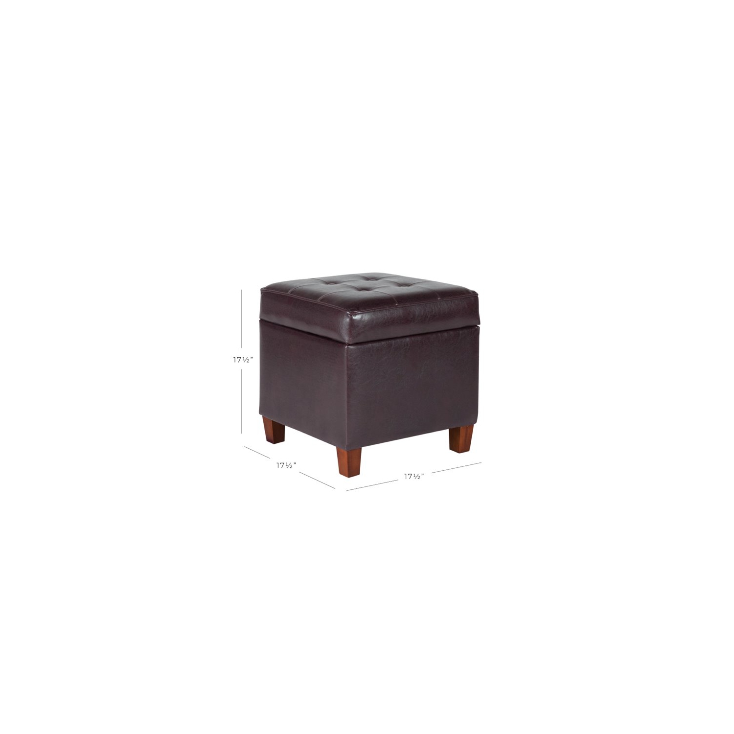 HomePop Square Transitional Wood and Faux Leather Storage Ottoman in Brown