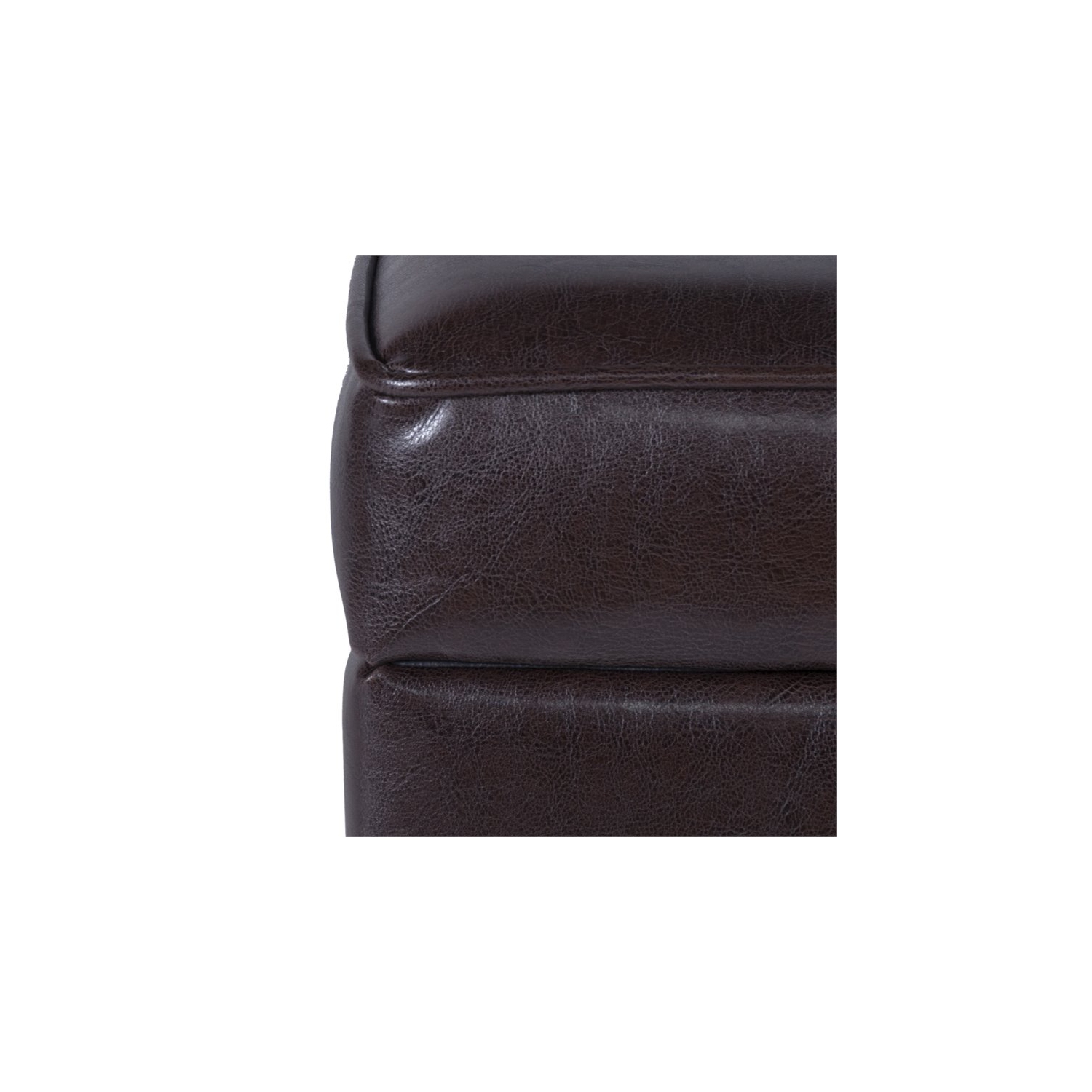 HomePop Square Transitional Wood and Faux Leather Storage Ottoman in Brown