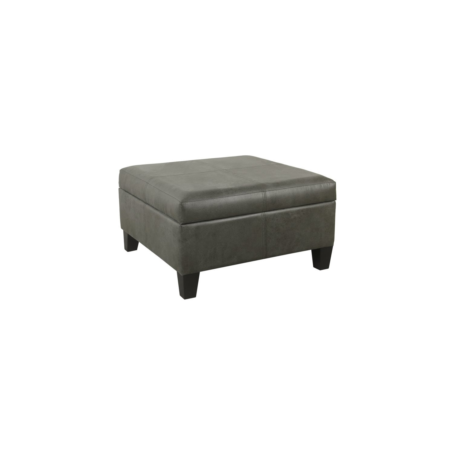 HomePop Transitional Faux Leather Storage Ottoman in Gray Finish