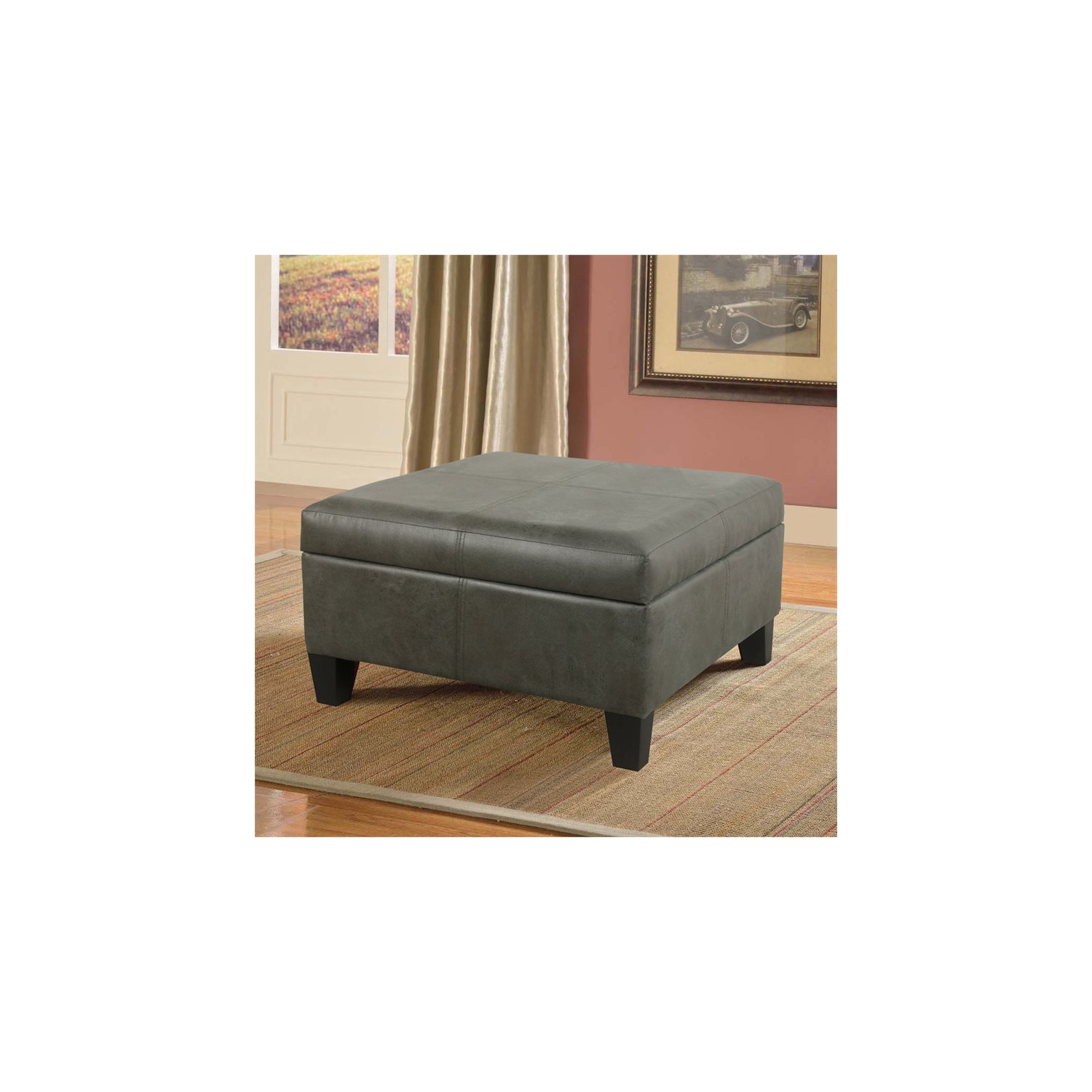 HomePop Transitional Faux Leather Storage Ottoman in Gray Finish