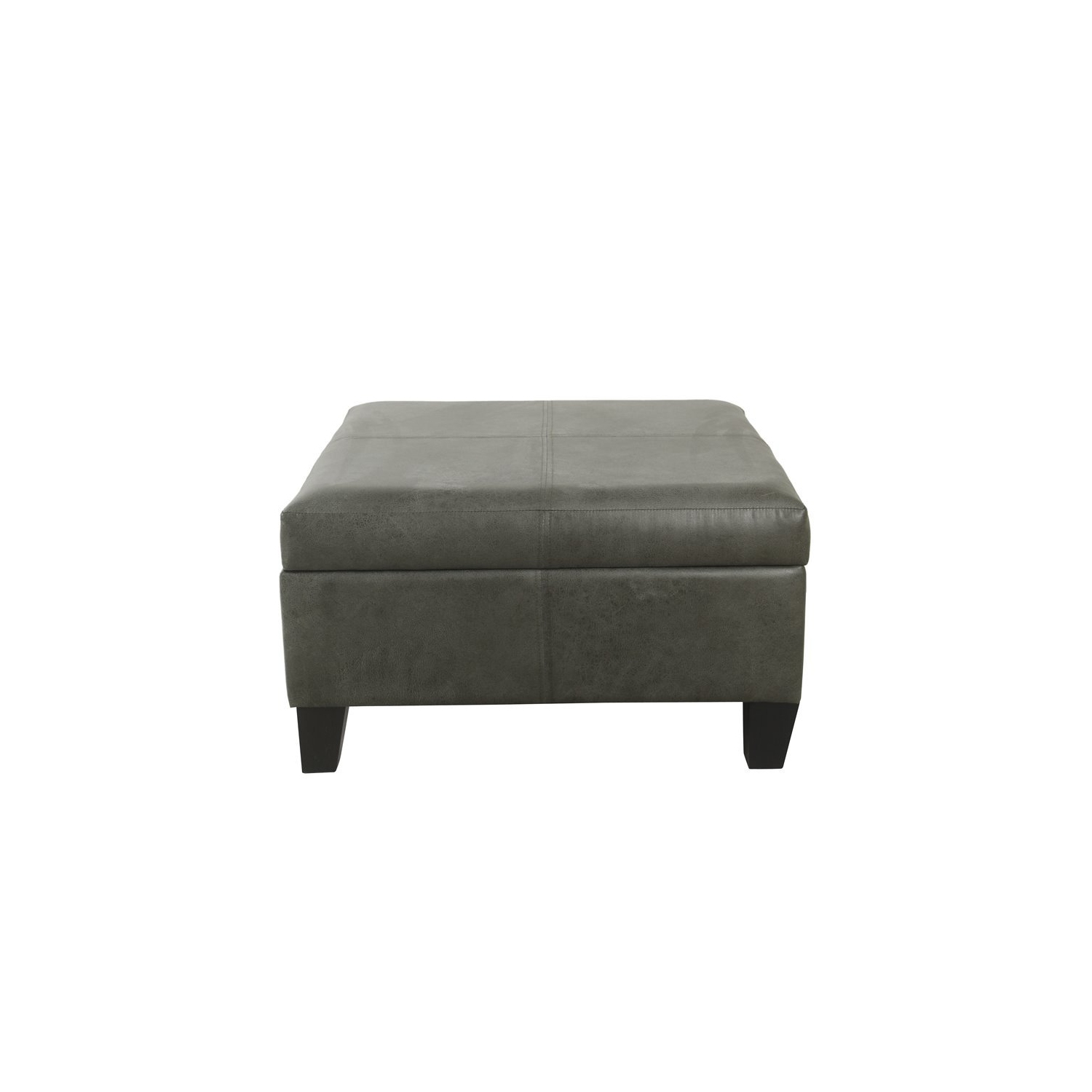 HomePop Transitional Faux Leather Storage Ottoman in Gray Finish