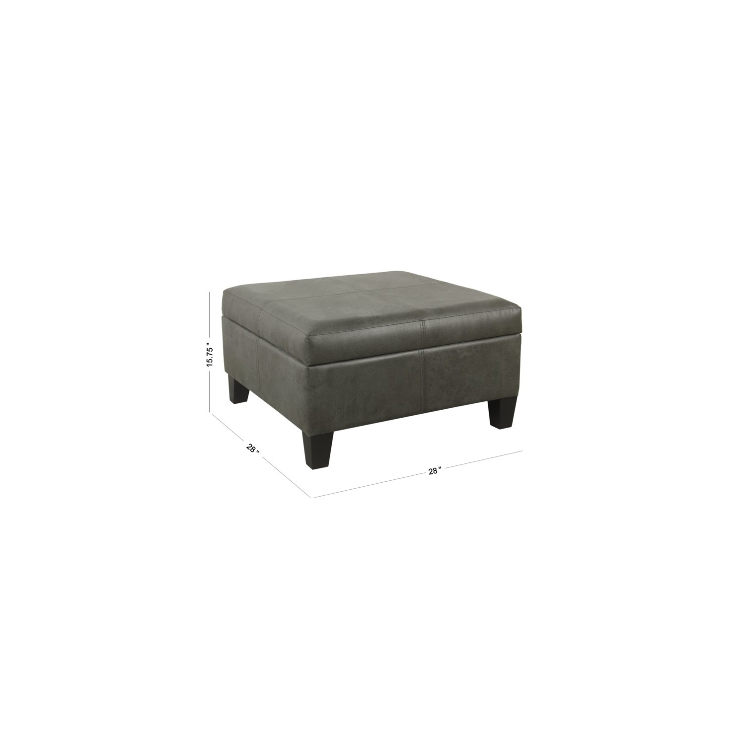HomePop Transitional Faux Leather Storage Ottoman in Gray Finish