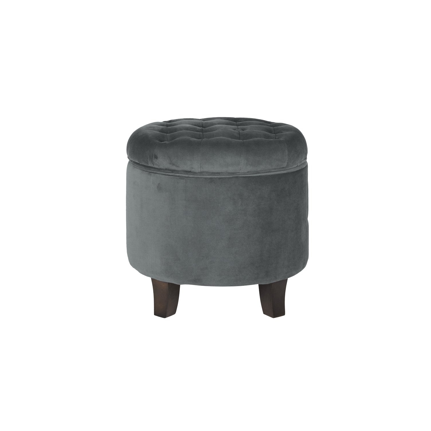 HomePop Round Transitional Wood and Velvet Storage Ottoman in Gray