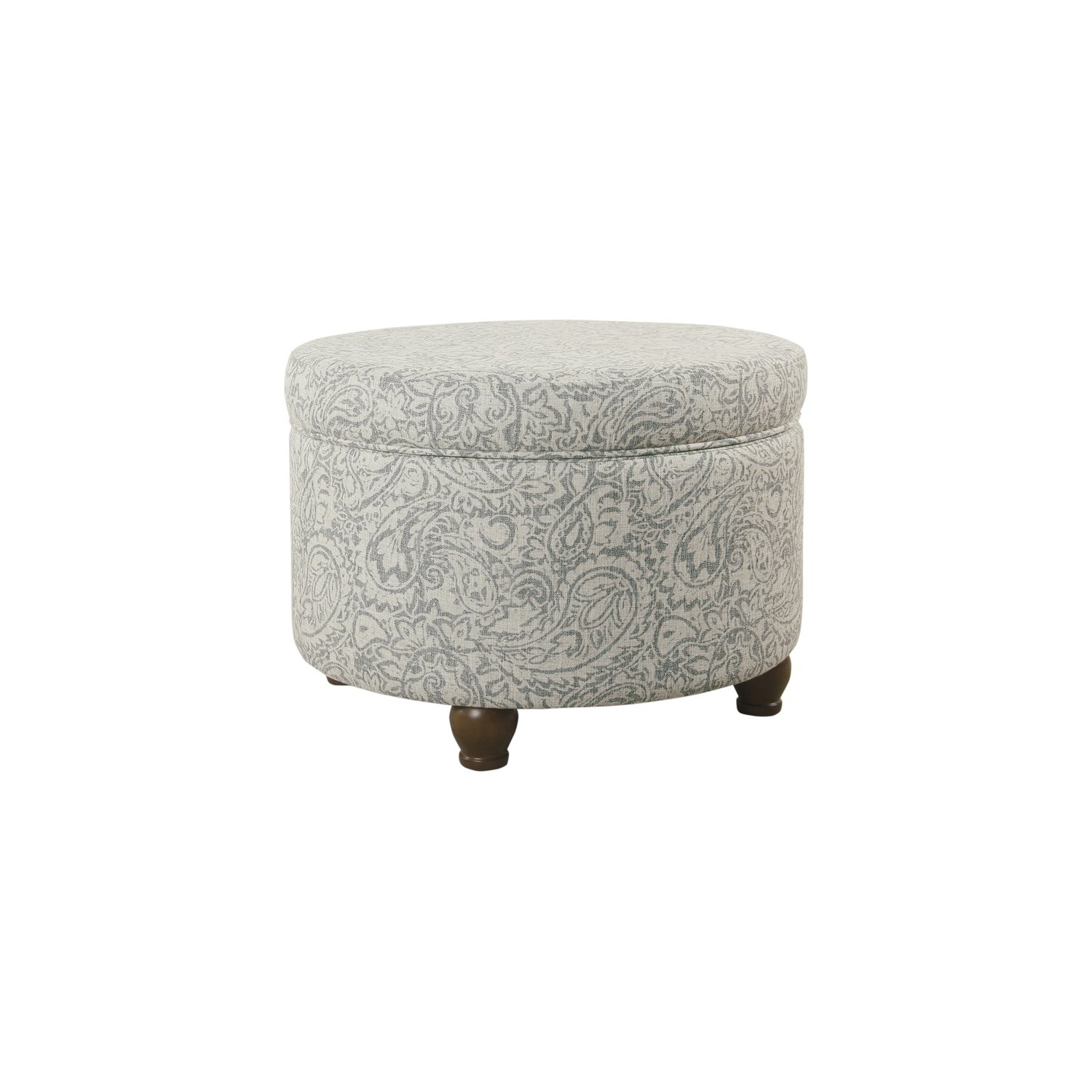 HomePop Transitional Fabric Storage Ottoman with Paisley Floral Pattern in Gray