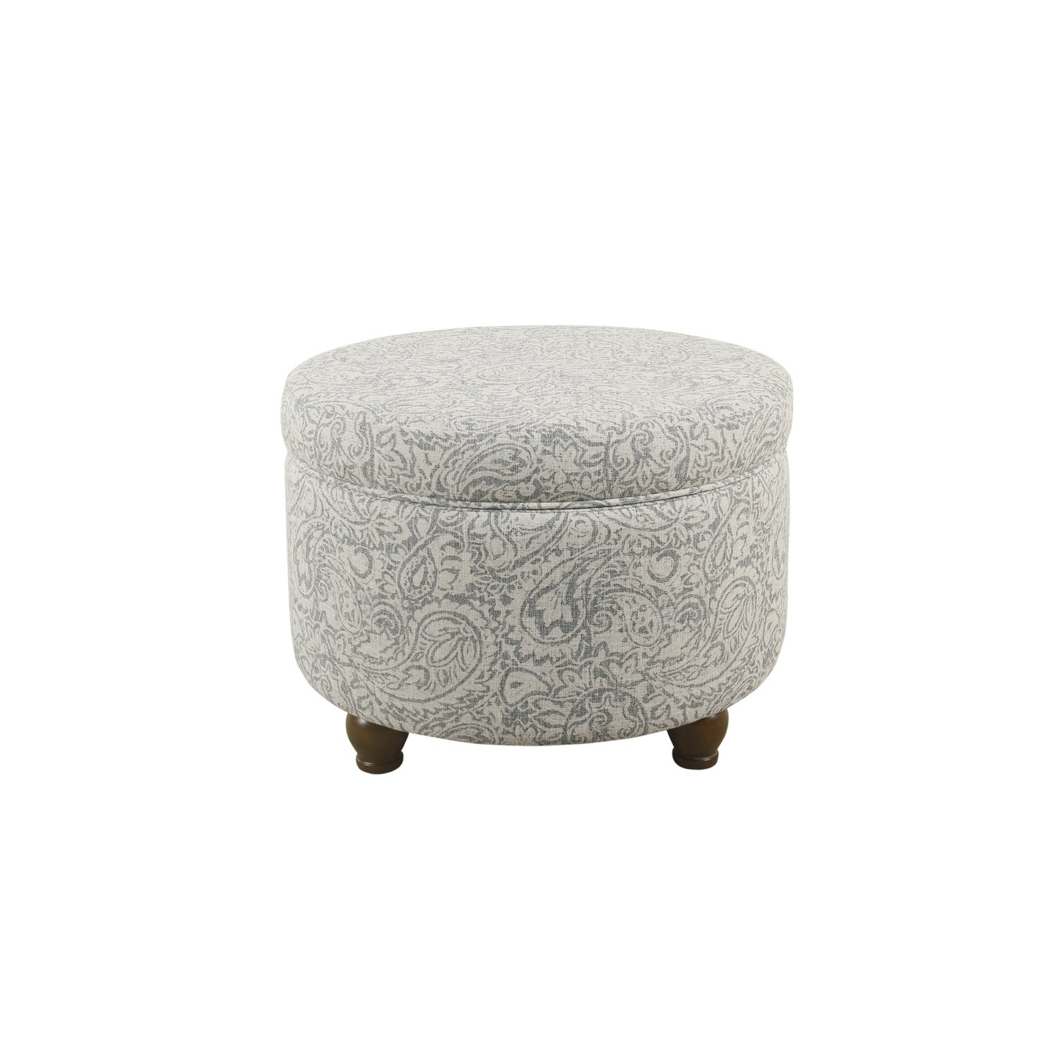HomePop Transitional Fabric Storage Ottoman with Paisley Floral Pattern in Gray