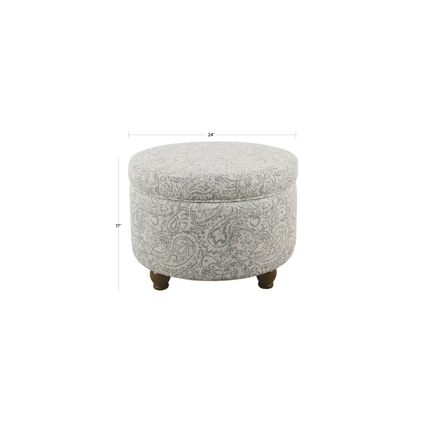HomePop Transitional Fabric Storage Ottoman with Paisley Floral Pattern in Gray