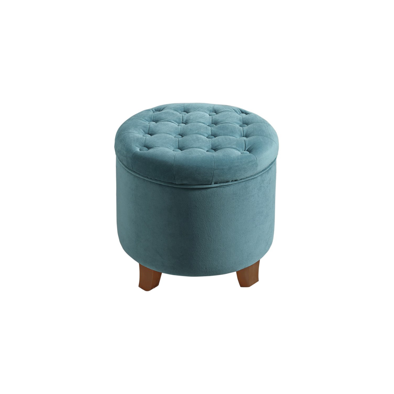 HomePop Round Transitional Wood and Velvet Ottoman with Storage in Blue