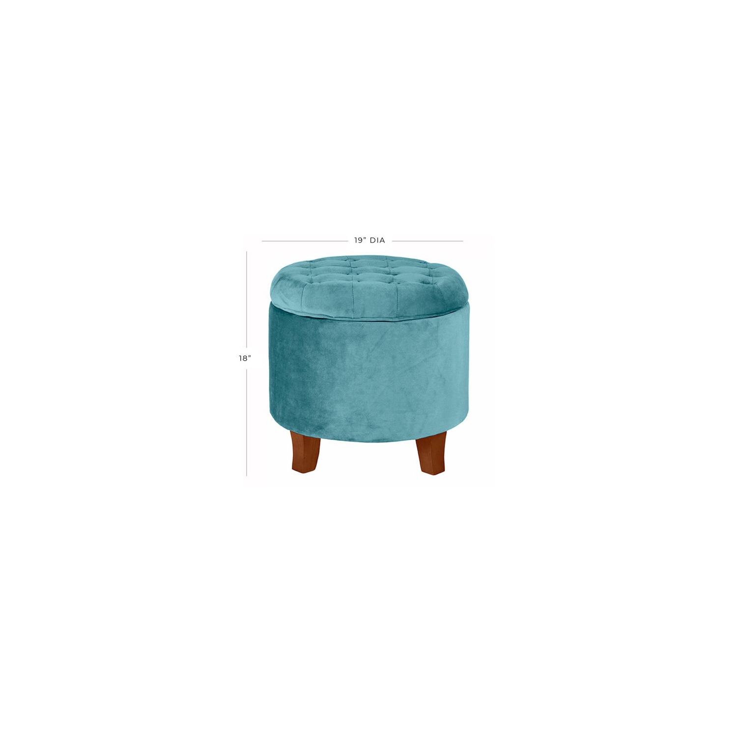 HomePop Round Transitional Wood and Velvet Ottoman with Storage in Blue