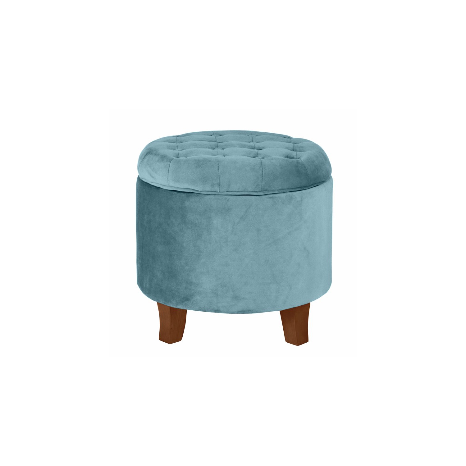 HomePop Round Transitional Wood and Velvet Ottoman with Storage in Blue