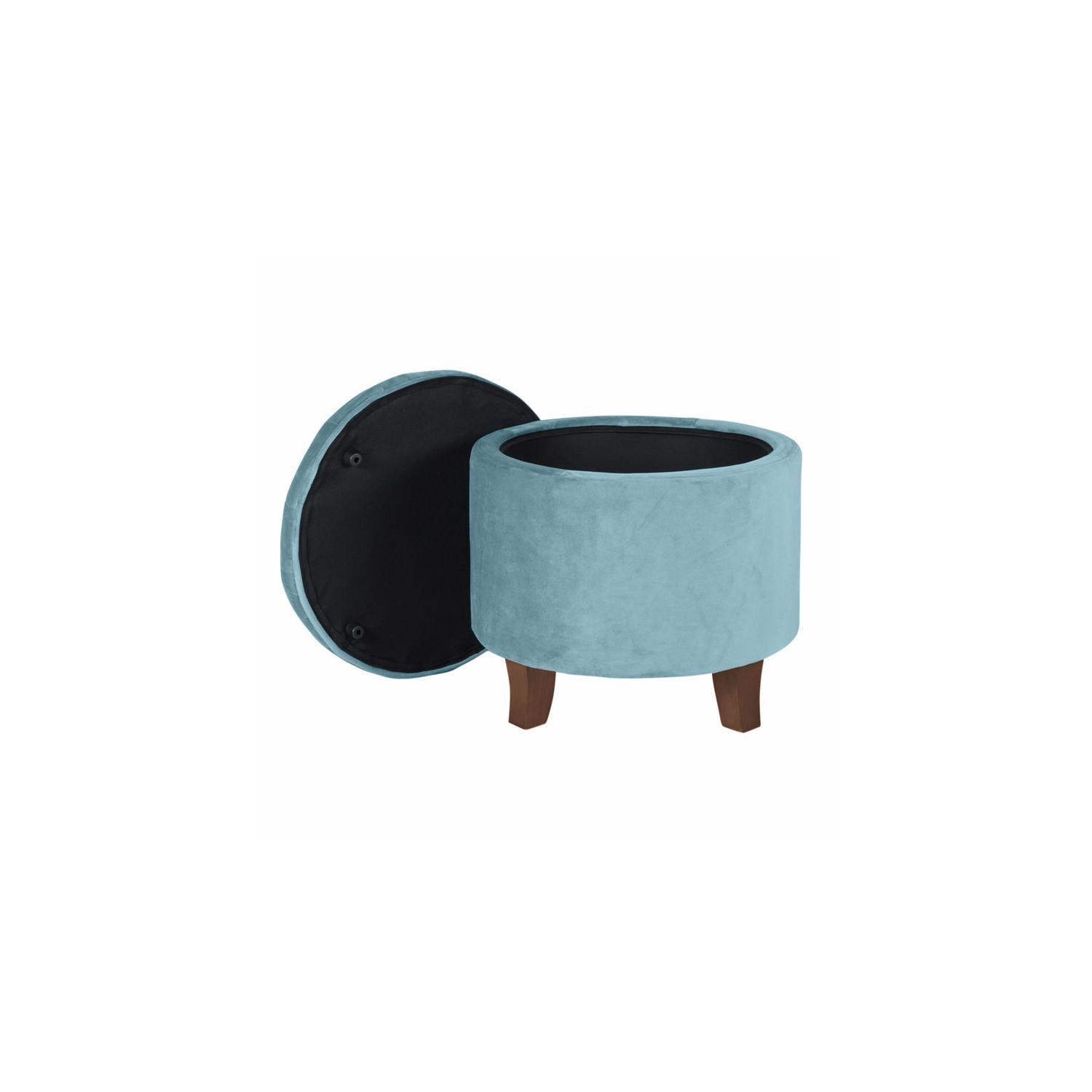 HomePop Round Transitional Wood and Velvet Ottoman with Storage in Blue