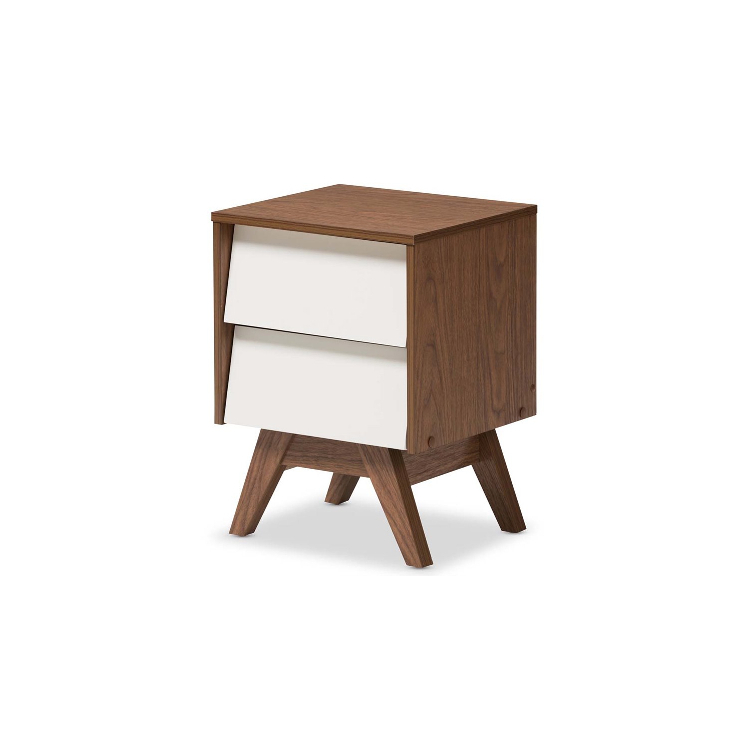 Baxton Studio Hildon 2 Drawer Nightstand in White and Walnut Brown