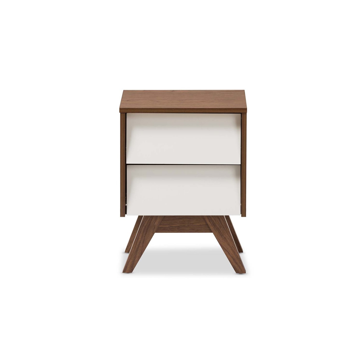 Baxton Studio Hildon 2 Drawer Nightstand in White and Walnut Brown