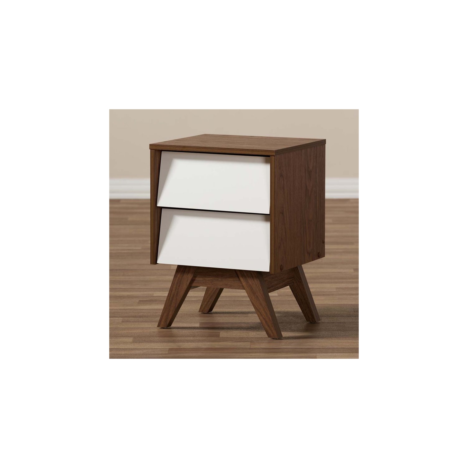 Baxton Studio Hildon 2 Drawer Nightstand in White and Walnut Brown
