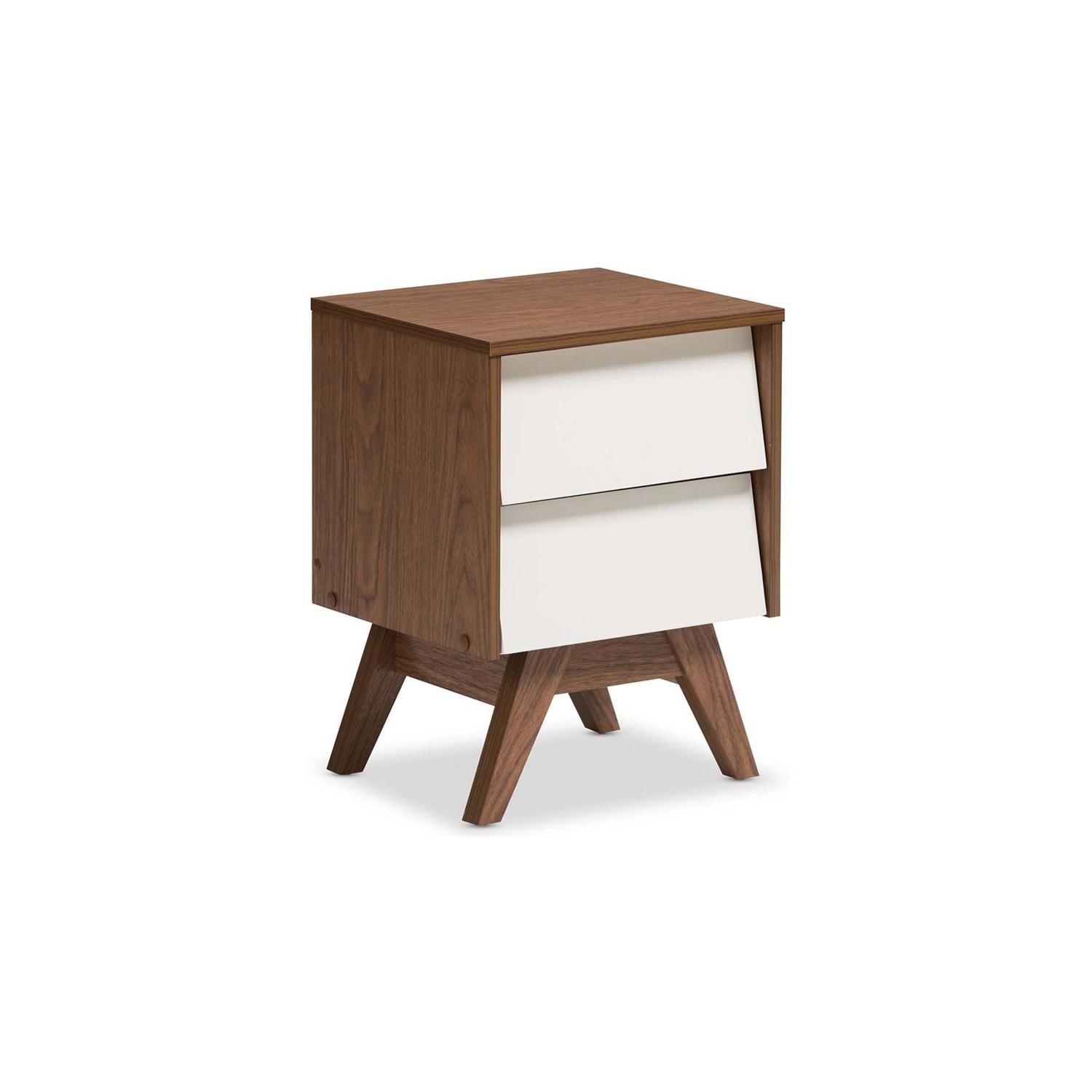 Maklaine 2 Drawer Nightstand in White and Walnut Brown