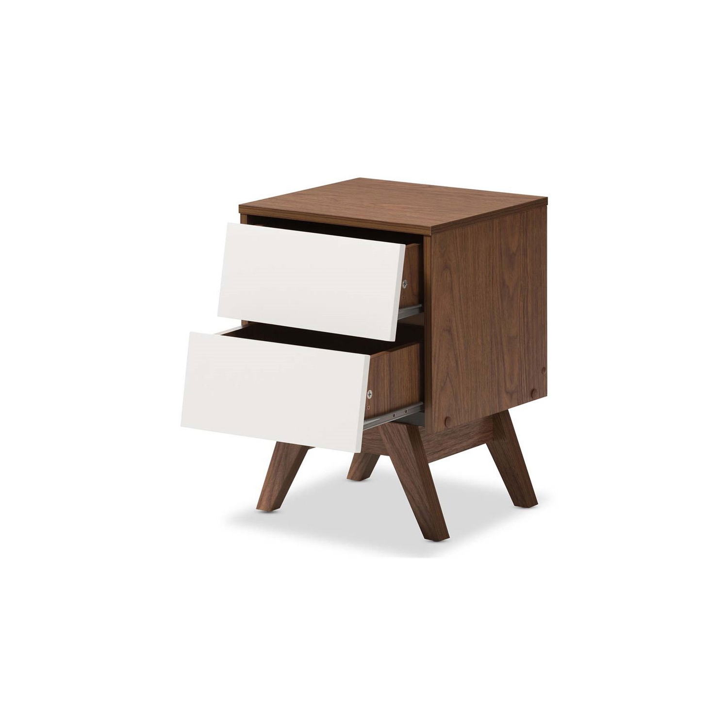 Maklaine 2 Drawer Nightstand in White and Walnut Brown