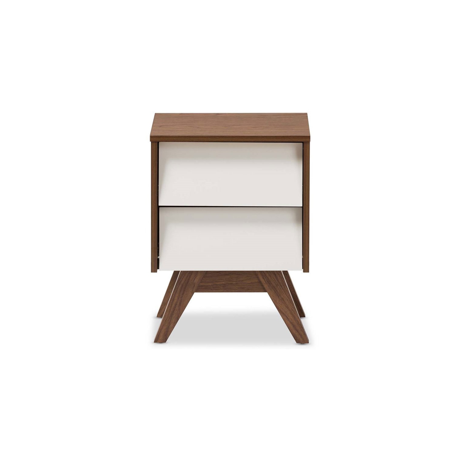 Maklaine 2 Drawer Nightstand in White and Walnut Brown