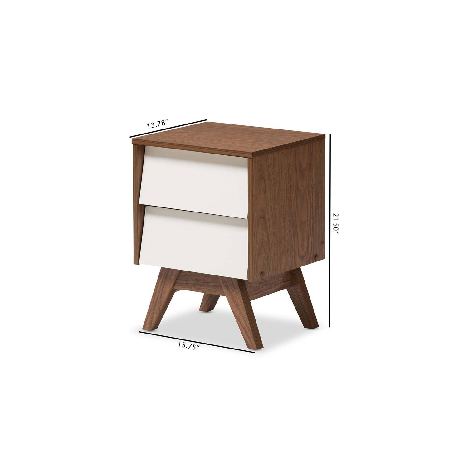 Maklaine 2 Drawer Nightstand in White and Walnut Brown