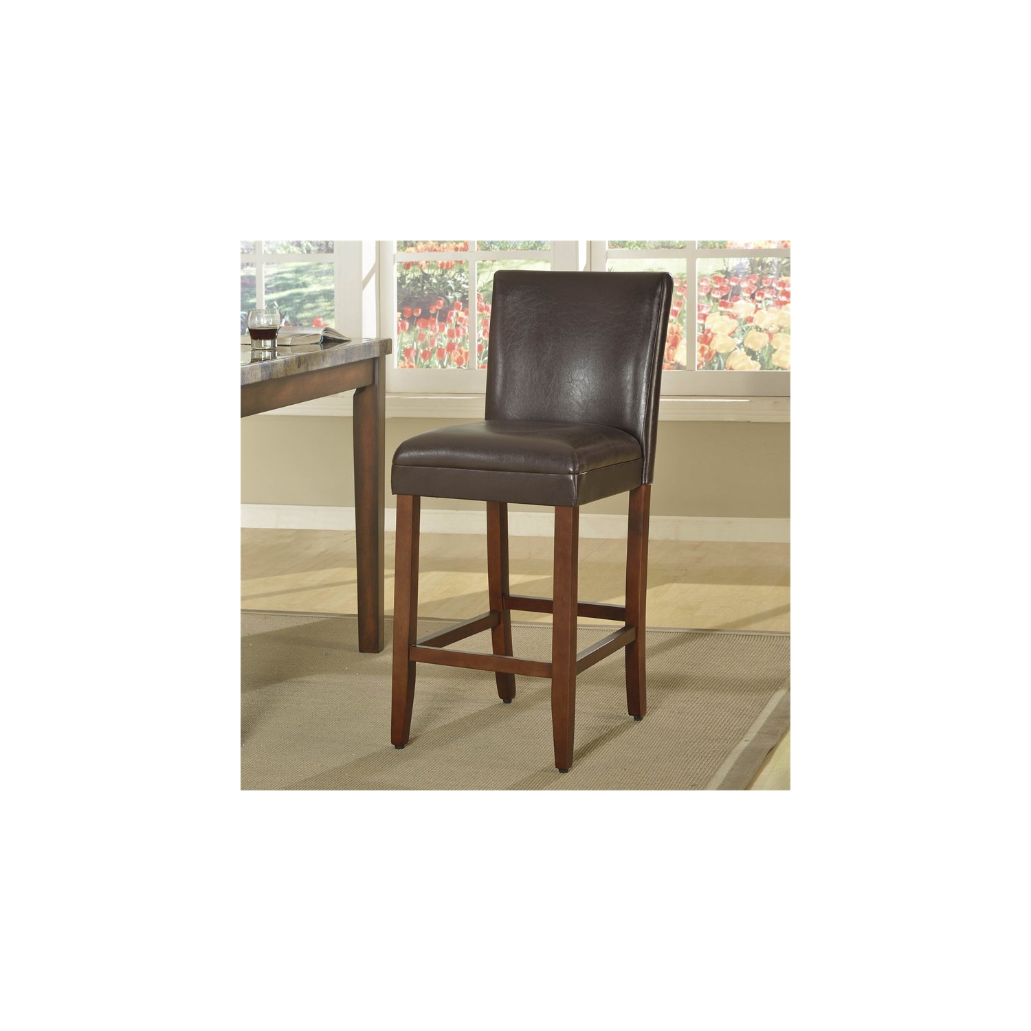 HomePop 29" Traditional Wood and Faux Leather Barstool in Brown